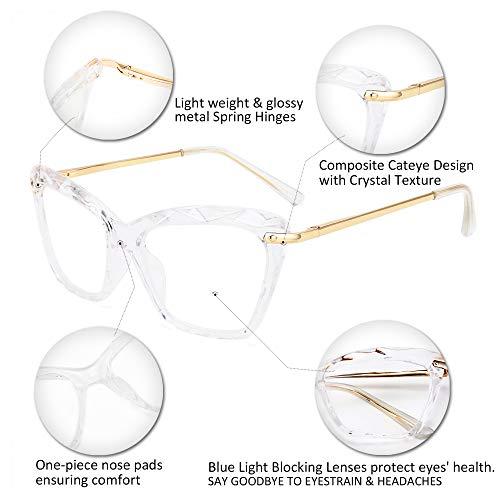 FEISEDY FEISEDY Crystal Cat Eye Reading Glasses Blue Light Blocking Reader Anti Eyestrain Glasses B2596 Clear 1.25x