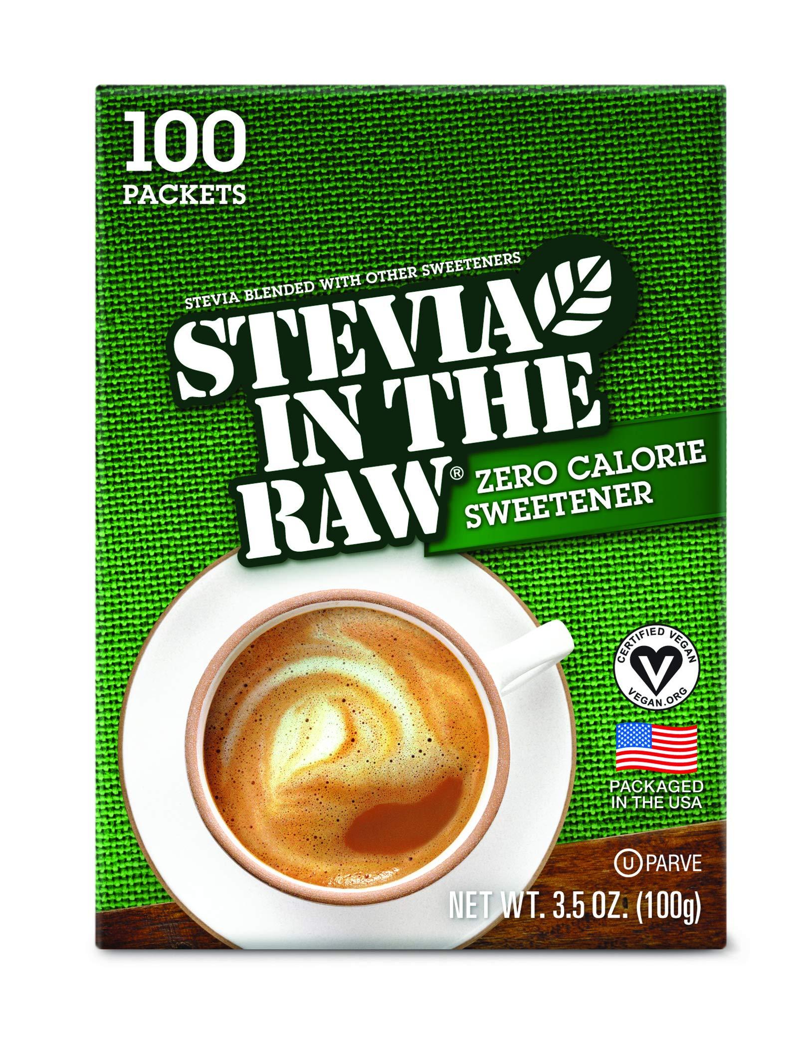 In The Raw Stevia In The Raw, Plant Based Zero Calorie, No Erythritol, Sugar Substitute, Sugar-Free Sweetener for Coffee, Hot & Cold Drinks, Suitable For Diabetics, Vegan, Gluten-Free, 100Count Packets (1 Pack)
