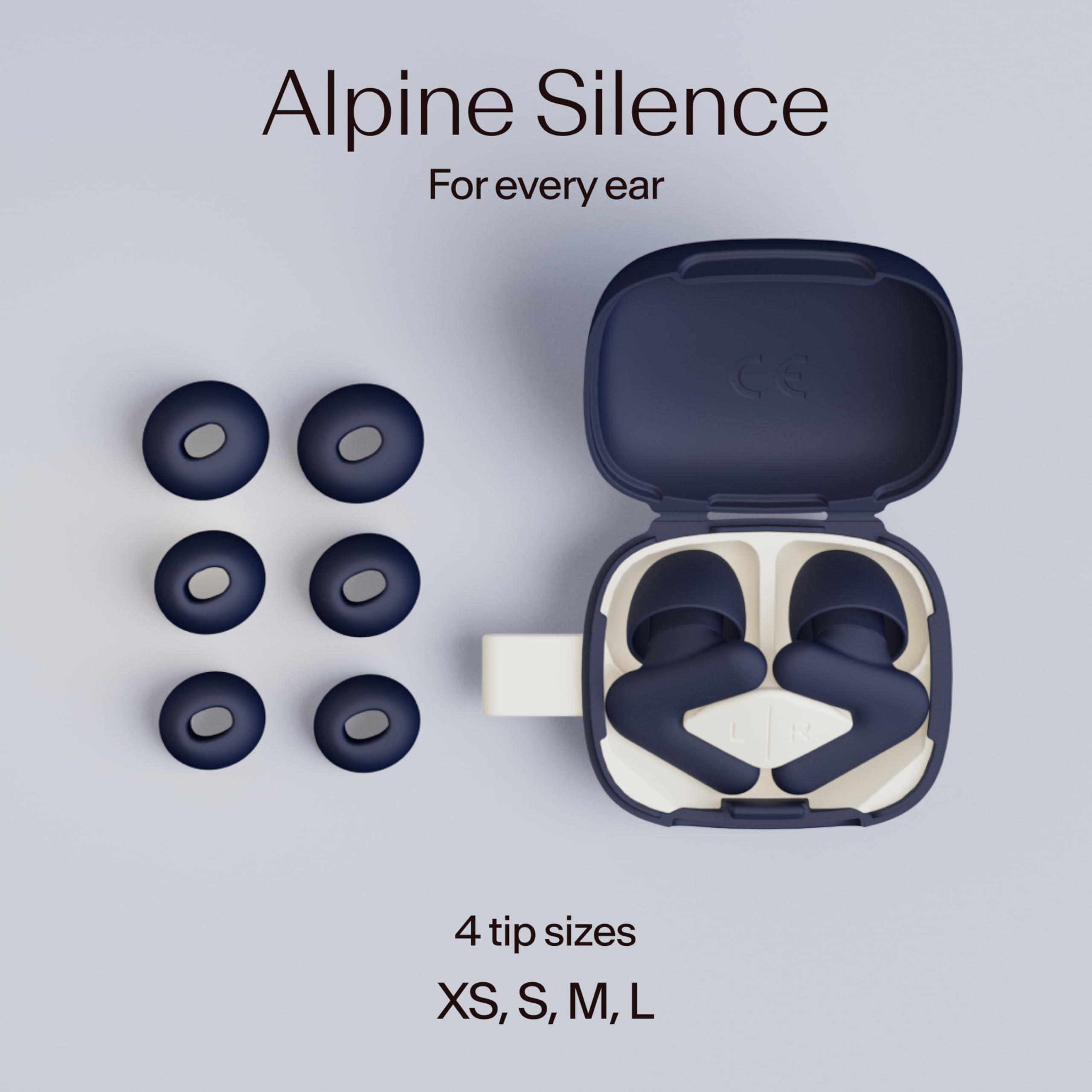 Alpine Alpine Silence Ear Plugs for Sleep, Focus & Travel - V-Shape Fit & Soft Oval Tips  4 Sizes XS/S/M/L - Comfortable, Reusable Hearing Protection - 22dB  Midnight Blue