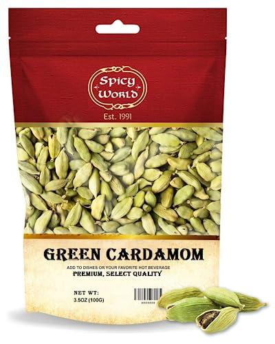 Spicy World Spicy World Green Cardamom Pods 3.5 Oz - As Seen on Tik Tok - Premium Quality Whole Green Cardamom Pods | Vegan | Large | Aromatic Cardamon