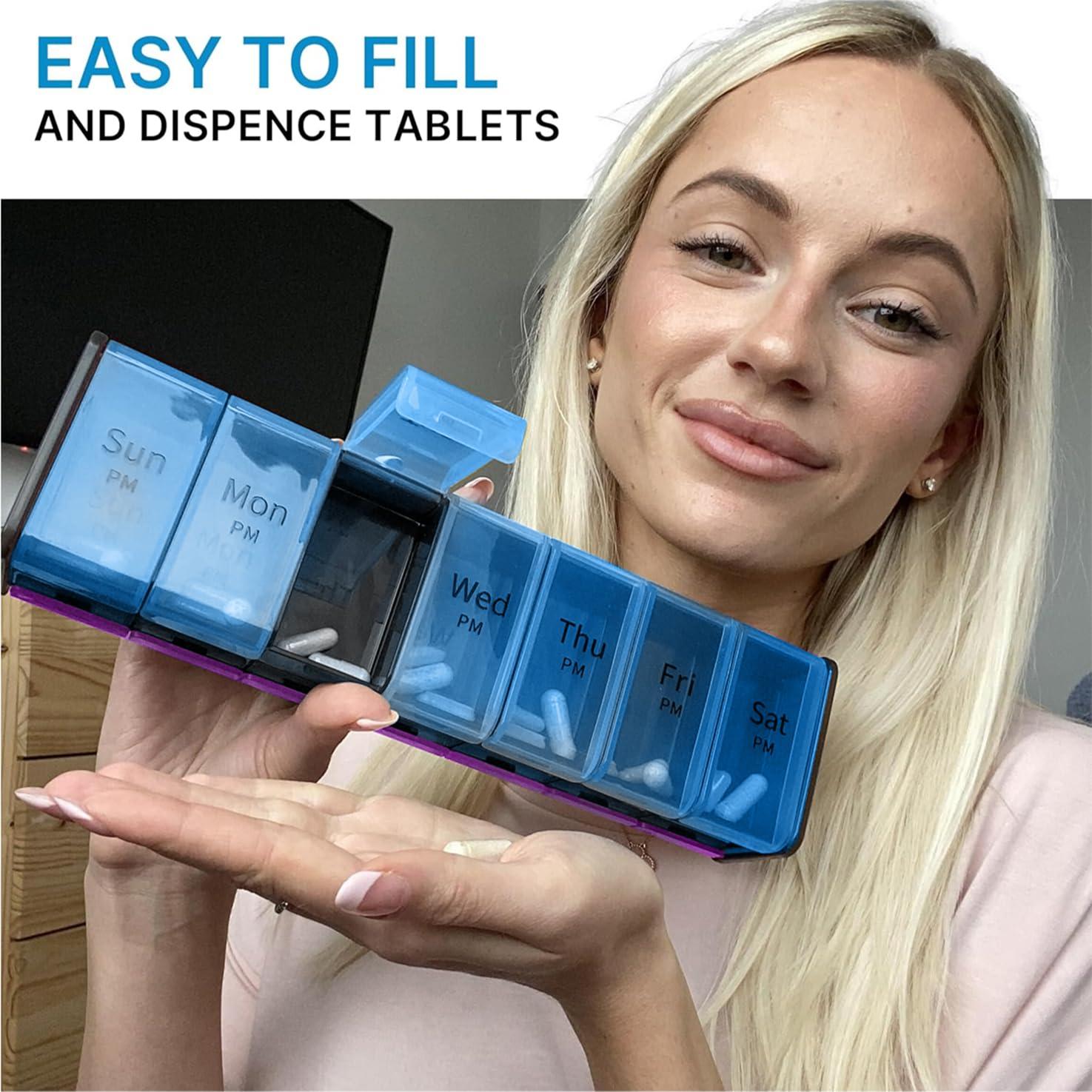 BEXEEN Extra Large Pill Organizer- XXL Pill Box 7 Day - Weekly Pill Organizer with AM PM Large Compartments Big Pill Case for Supplements Jumbo Pill Holder for Vitamins Huge Medicine Organizer 2 Times a Day