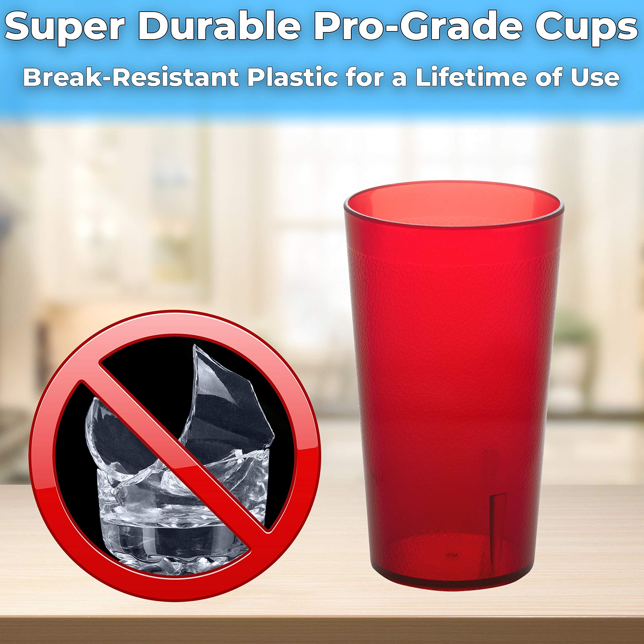 Avant Grub Restaurant Grade, BPA-Free 12oz Red Plastic Cups 24pk. Super Durable, Break Resistant Drinking Glasses for Cafe, Party, Catering. Reusable, Stackable Tumblers with Textured Grip Design