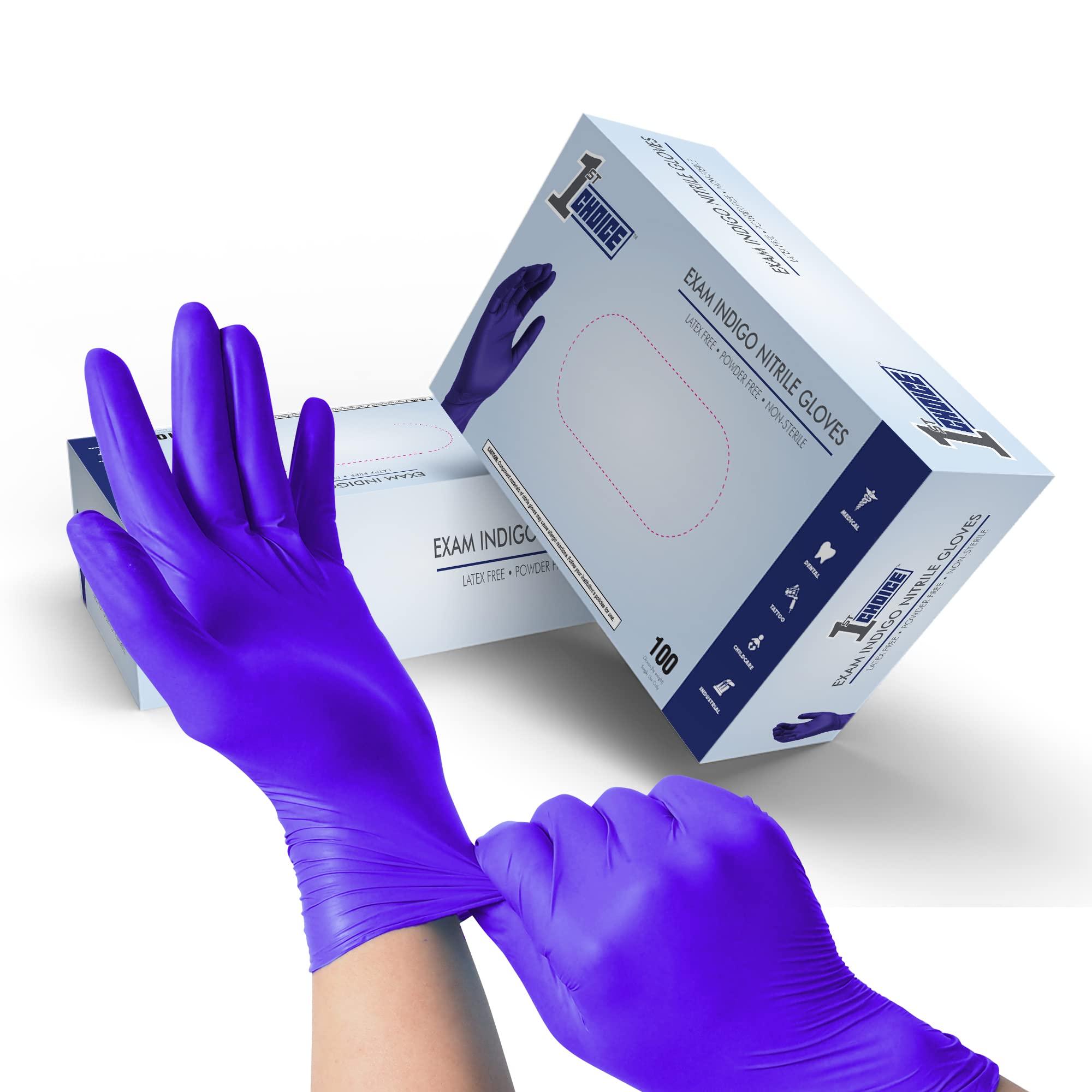 1st Choice Indigo Nitrile and Clear Vinyl 3-mil Disposable Exam Glove Bundle, 100 Gloves per Box, Latex & Powder-Free, Food-Safe, Small