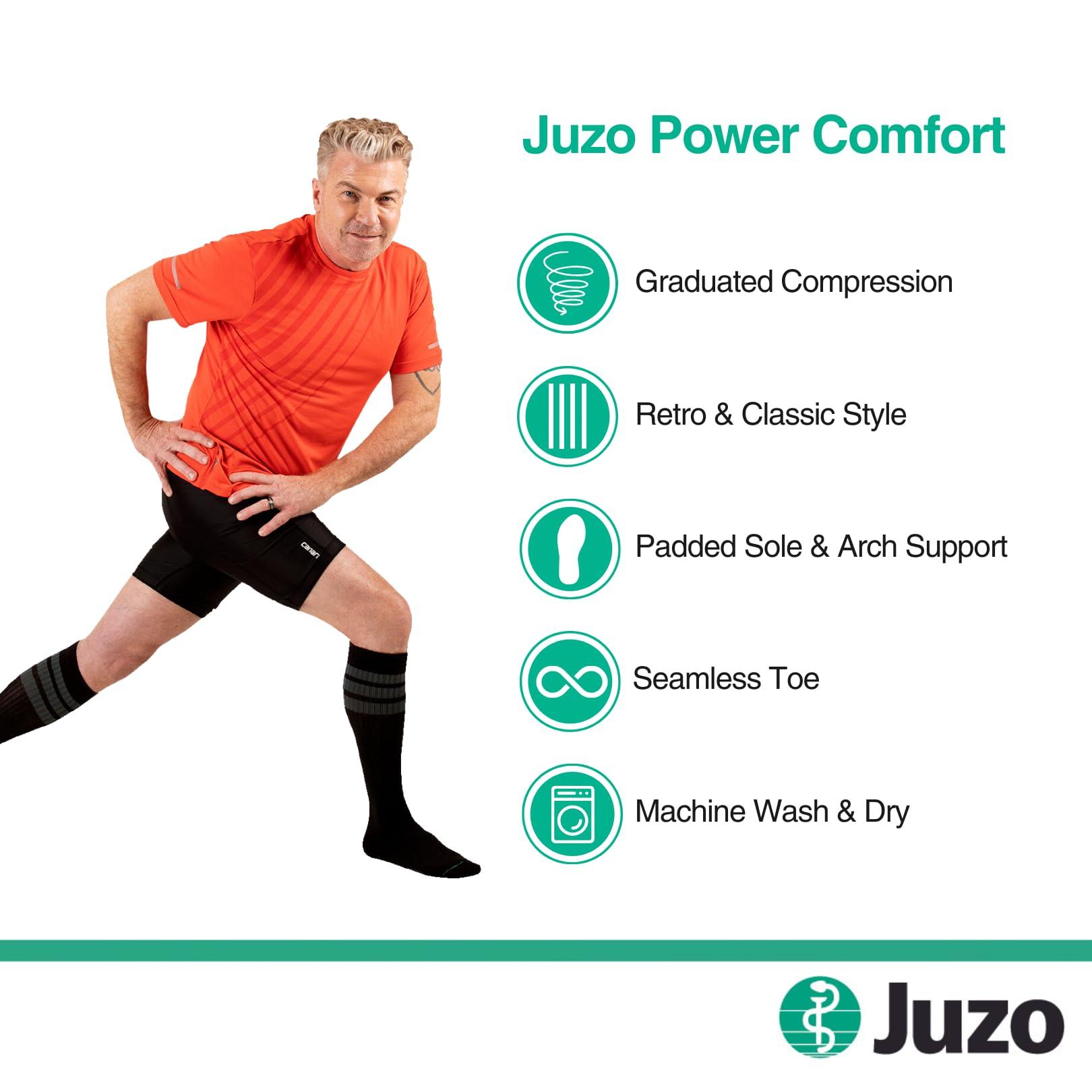 Juzo Juzo Power Comfort 15-20 mmHg Compression Stockings, Ribbed Texture, Knee High, Closed Toe | Compression Socks for Tired, Aching or Swollen Legs, Mild Varicosities | Retro White, Large