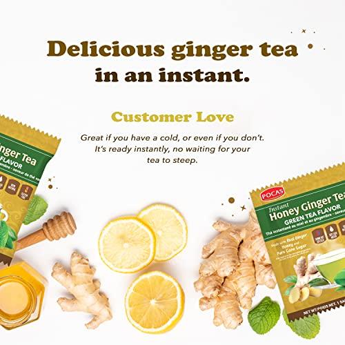Pocas Pocas Honey Ginger Tea - Instant Tea Powder Packets with Green Tea Extract & Ginger Honey Crystals Tea, Non-GMO/Gluten Free/Caffeine Free Tea, 20 Count
