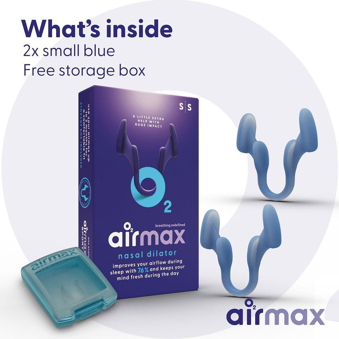 Air Max AIRMAX Nasal dilators for Sleeping - 76% More Airflow - Anti Snore Device - Breathe Freely Through The Nose - Sinus Relief, Sleep aid and snoring Solution - 2X Small Blue - 6 Month Relief