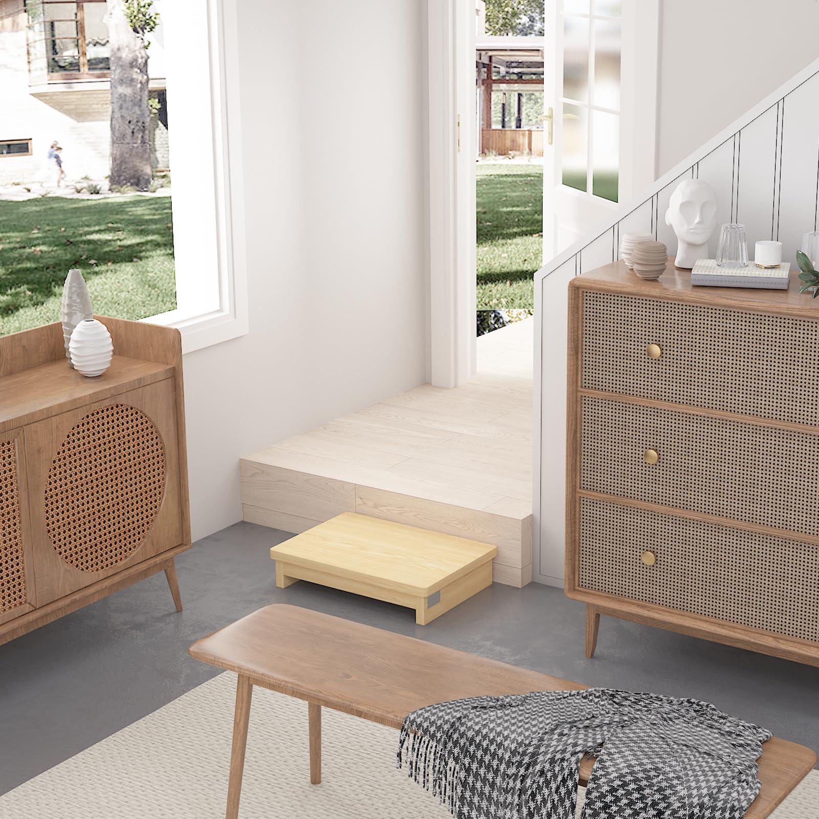 LivingCaring Half Steps for Seniors 3.5\" Wooden Step Stool for Seniors with Non-Slip Rubber Feet, Sturdy Step Stool for Stairs, Solid Pinewood Platform Step for Indoor Use