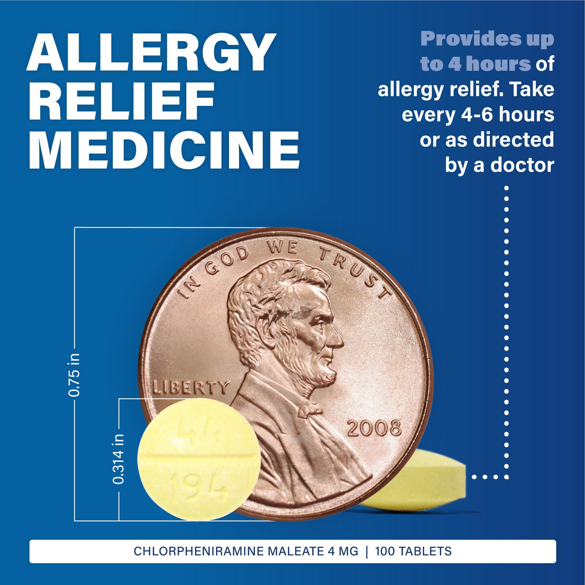 MAJOR Major Chlorpheniramine 4 Mg Tabs - Chlorpheniramine Maleate 4-Hour Allergy Medicine Tablets - Antihistamine for Sneezing, Itchy and Watery Eyes, Itchy Throat, Runny Nose - 100 Tablets per Bottle