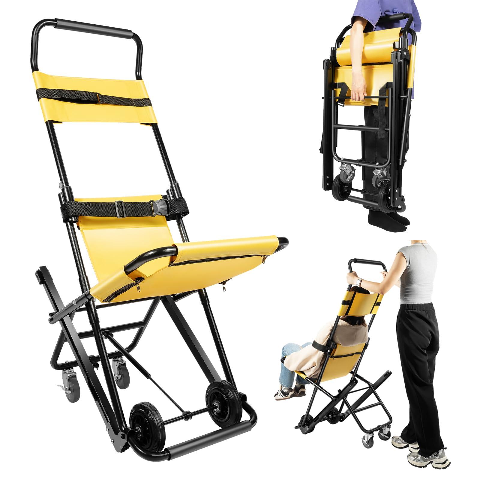 YINZINR Portable Folding Stair Chair, Lift Climbing Stair Chair for Ambulance Firefighter Evacuation Use, w/Adjustable Headrest & Safety Belts, 350 Lbs Capacity