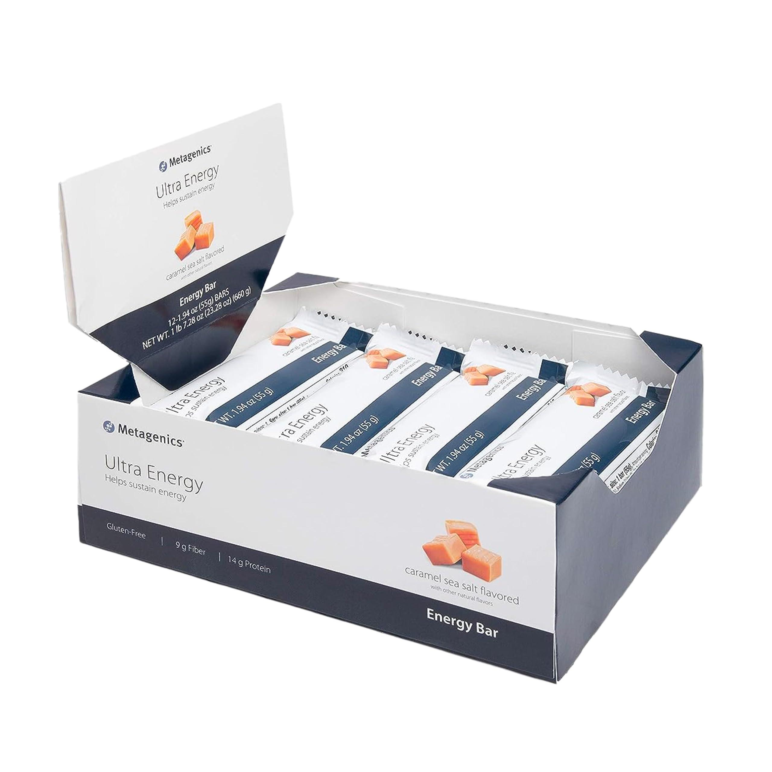 Metagenics Metagenics Ultra Energy Bars - High Protein Bar - With Iron, Fiber from Inulin, Potassium & Calcium - Helps Sustain Energy - Caramel Sea Salt - 12 Bars