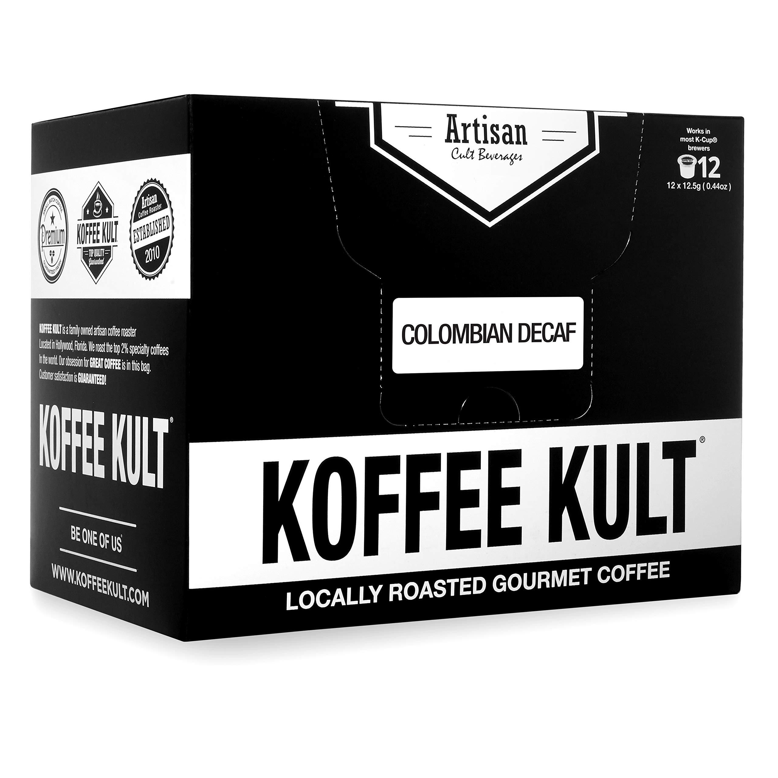 Koffee Kult Koffee Kult Premium Decaf Colombia Medium Roast Coffee Single Serve coffee cups in pods kcup coffee brewers- 12 count