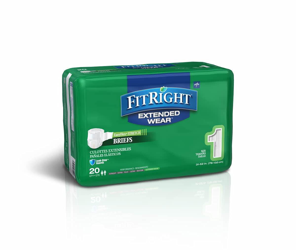 Medline Medline FitRight Extended Wear Stretch Briefs, Overnight Adult Diapers with Tabs, Size 1 (Bag of 20)