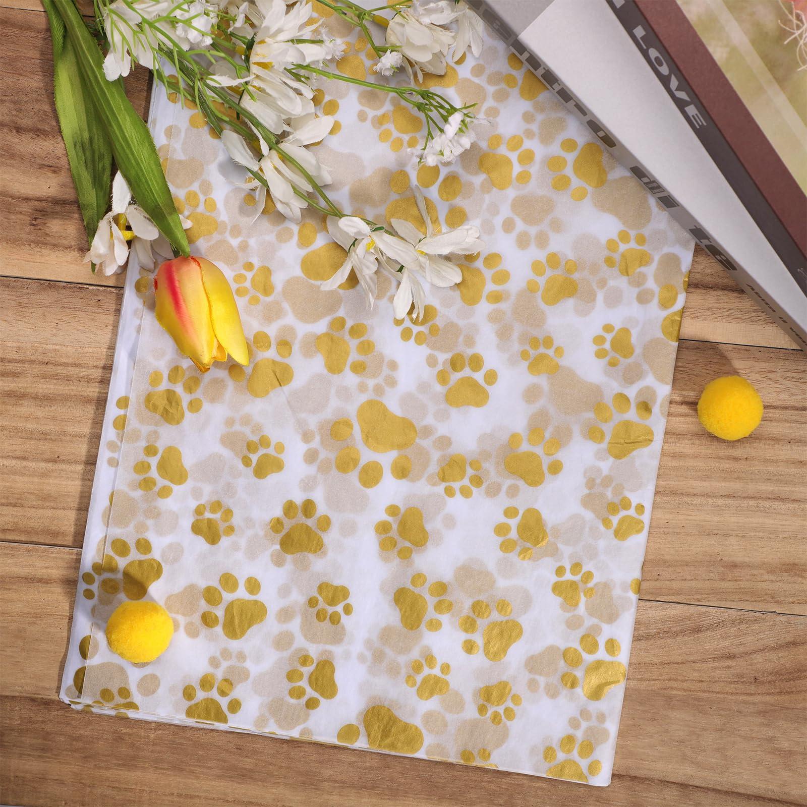 XIHIRCD 30pcs Dog Paw Tissue Paper, 20x14in Cute Paw Print Tissue Paper Gift Wrap Paper Puppy Paws Tissue Paper Sheets for Gift Packaging Wedding Birthday Party Supplies(Gold)