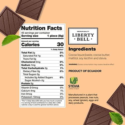LIBERTY BELL Zero Sugar Dark Chocolate Squares 66% Cocoa, Vegan, Gluten-Free, Stevia Sweetened Candy Bars, 45 Count