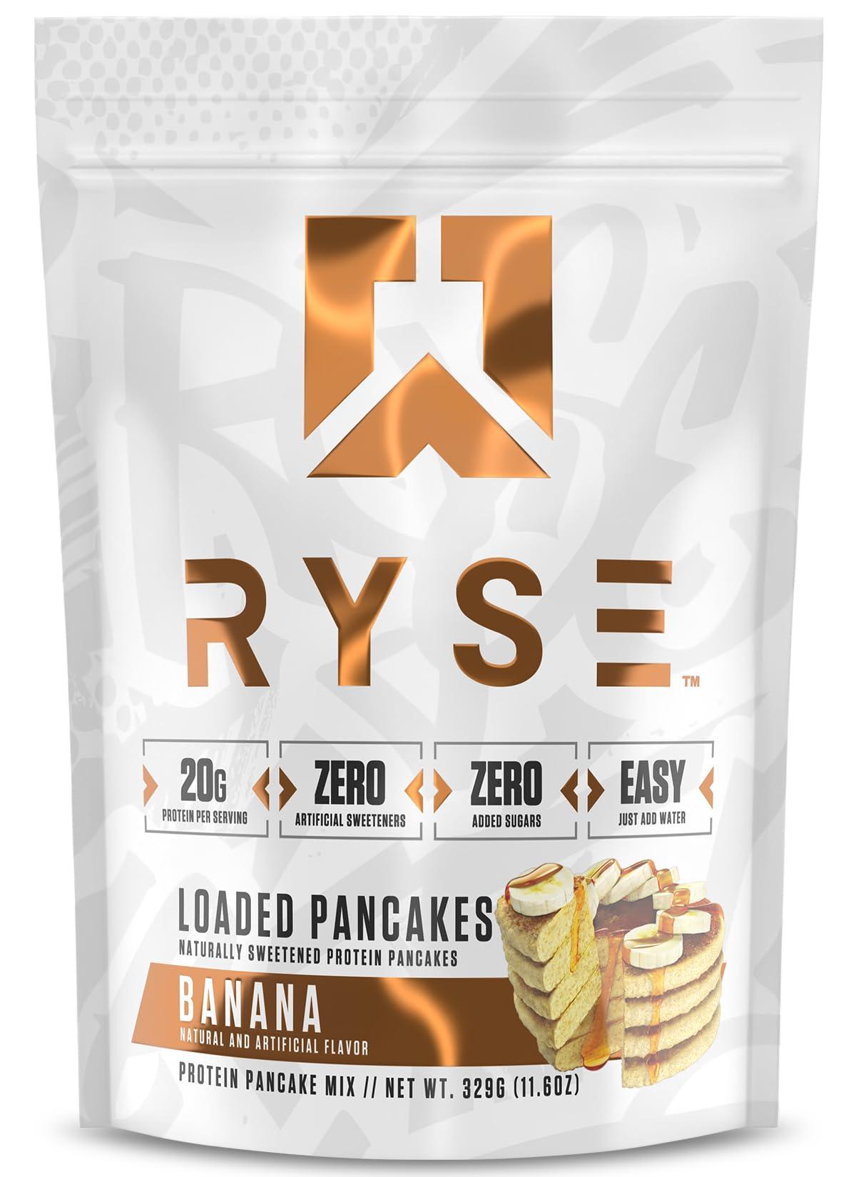 RYSE Up Supplements RYSE Loaded Protein Pancakes | Naturally Sweetened Protein Pancake Mix | Zero Added Sugars | 21g Protein & 3g Healthy MCTs | 6 Servings (Banana)