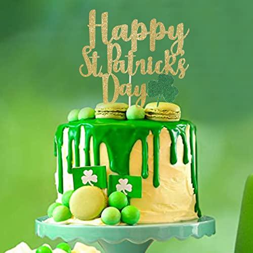 BOOMPA St Patrick’s Day Birthday Cake Topper - Lucky St Paddy’s Day Four Leaf Clover - Irish Themed Cake Decorations - Lucky 1st Happy Birthday For Gold Cake Flag - Best Photo Booth Props (St Patrick’s Day)