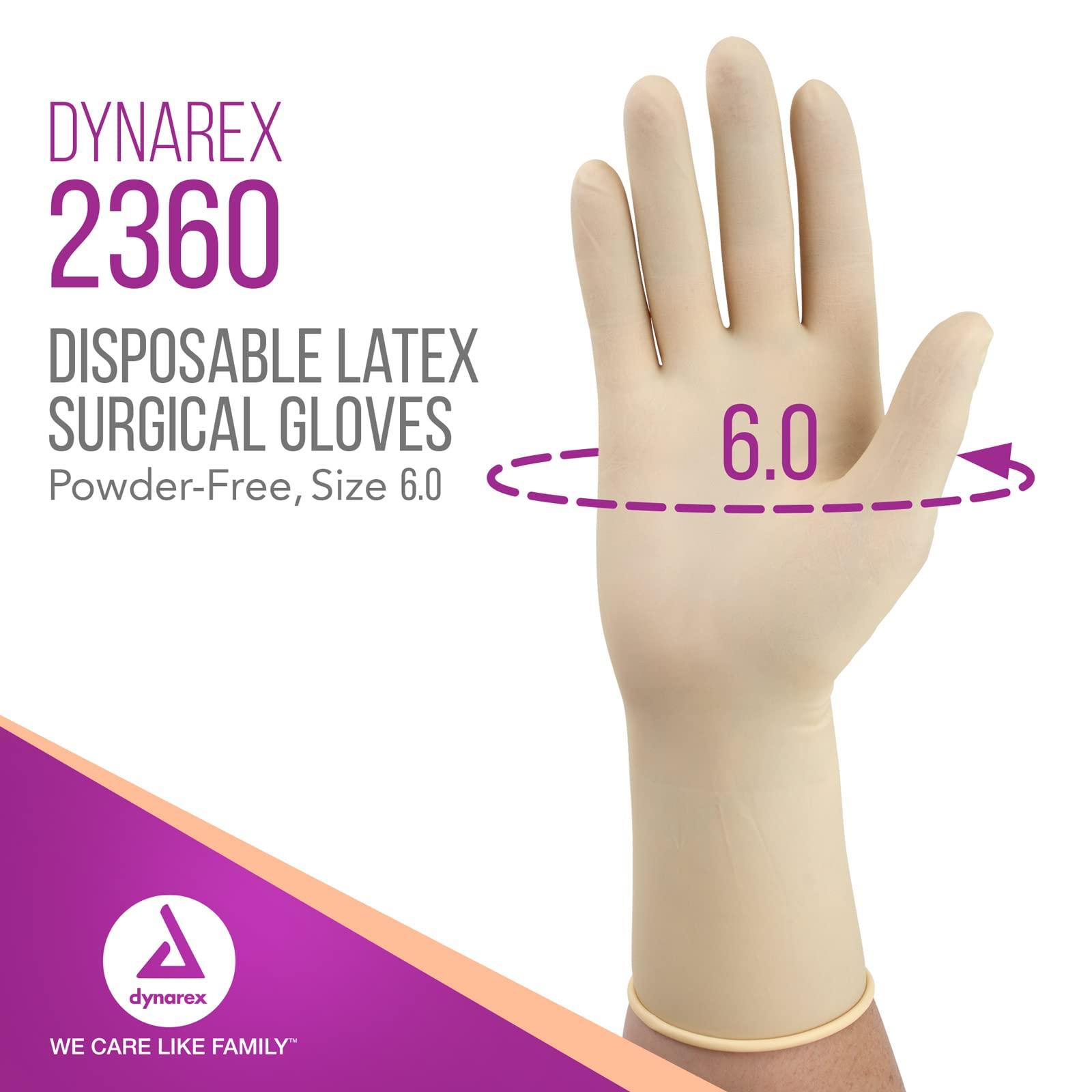 Dynarex Dynarex Sterile Disposable Latex Surgical Gloves, Powder-Free, Sterilely Packaged in Pairs, Professional Medical and Healthcare Use, Veterinary Clinic, Bisque, Size 6.0, 1 Box of 50 Pairs of Gloves