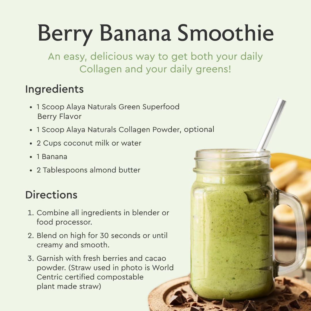 Alaya Naturals Alaya Organic Super Greens Powder - Premium Green Juice Superfood Supplement Powder - Adaptogens, Antioxidants & Probiotics Blend - USDA Organic, Non-GMO, Vegan - 30 Servings (Mixed Berry)