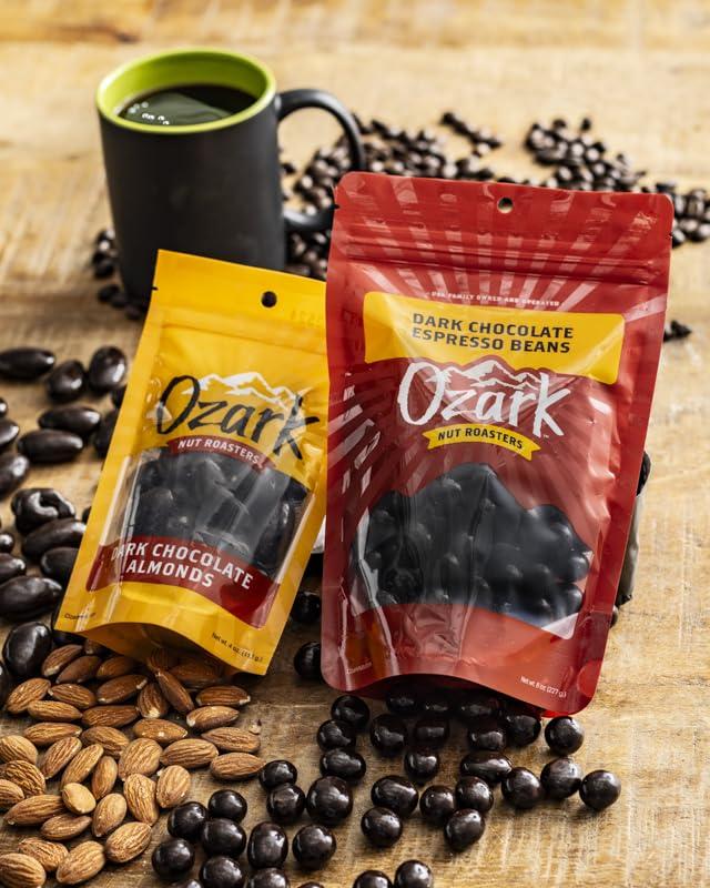 Ozark Nut Roasters OZARK NUT ROASTERS, Dark Chocolate Espresso Beans, Flavored Snack Nuts, World-Class Gourmet Candied Peanuts, Resealable Pack, (8.0 oz)