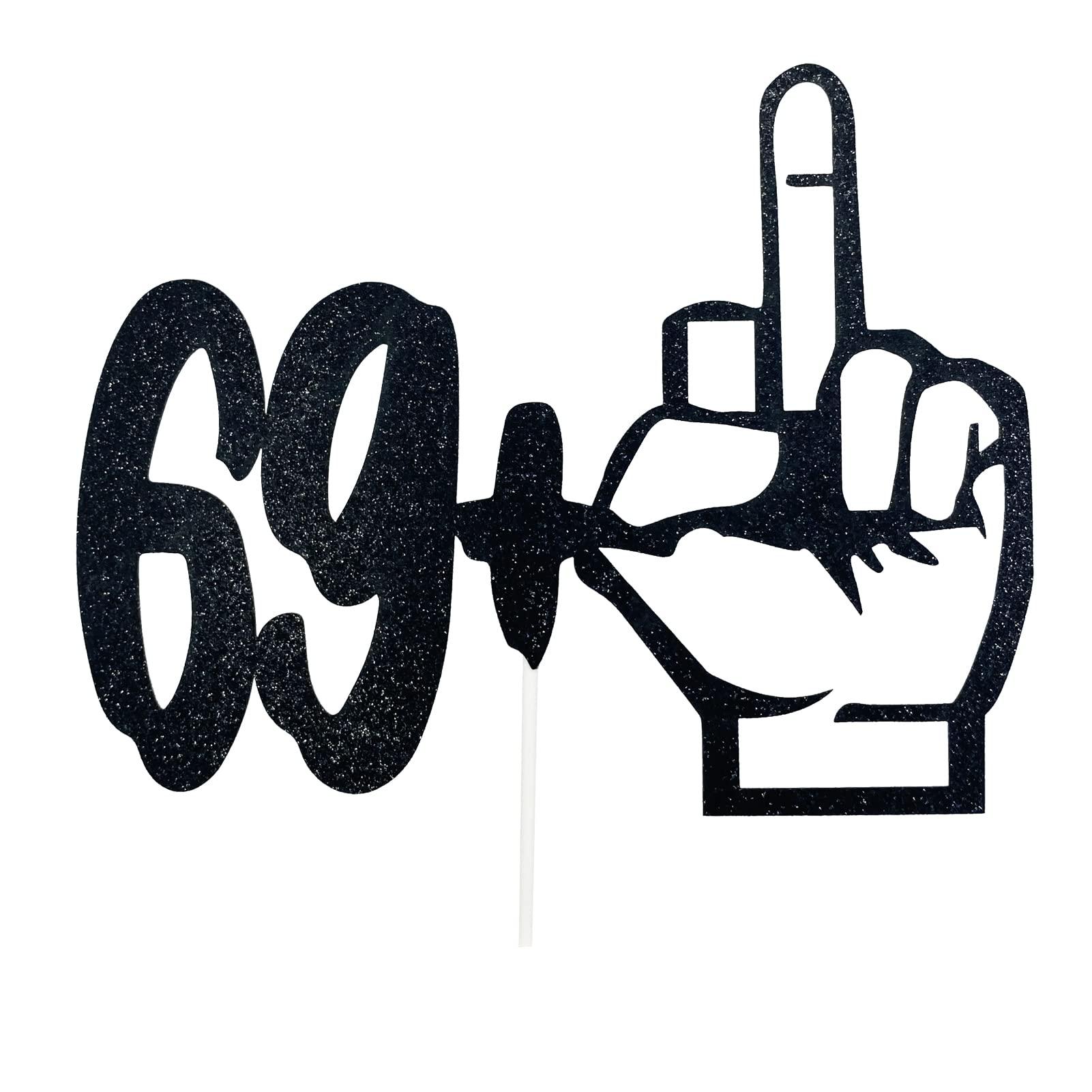 TzTwodcaz Happy 70th Birthday Cake Topper - 69+1 Middle Finger Cake Topper - Funny Seventy Years Old Birthday Party Supplies