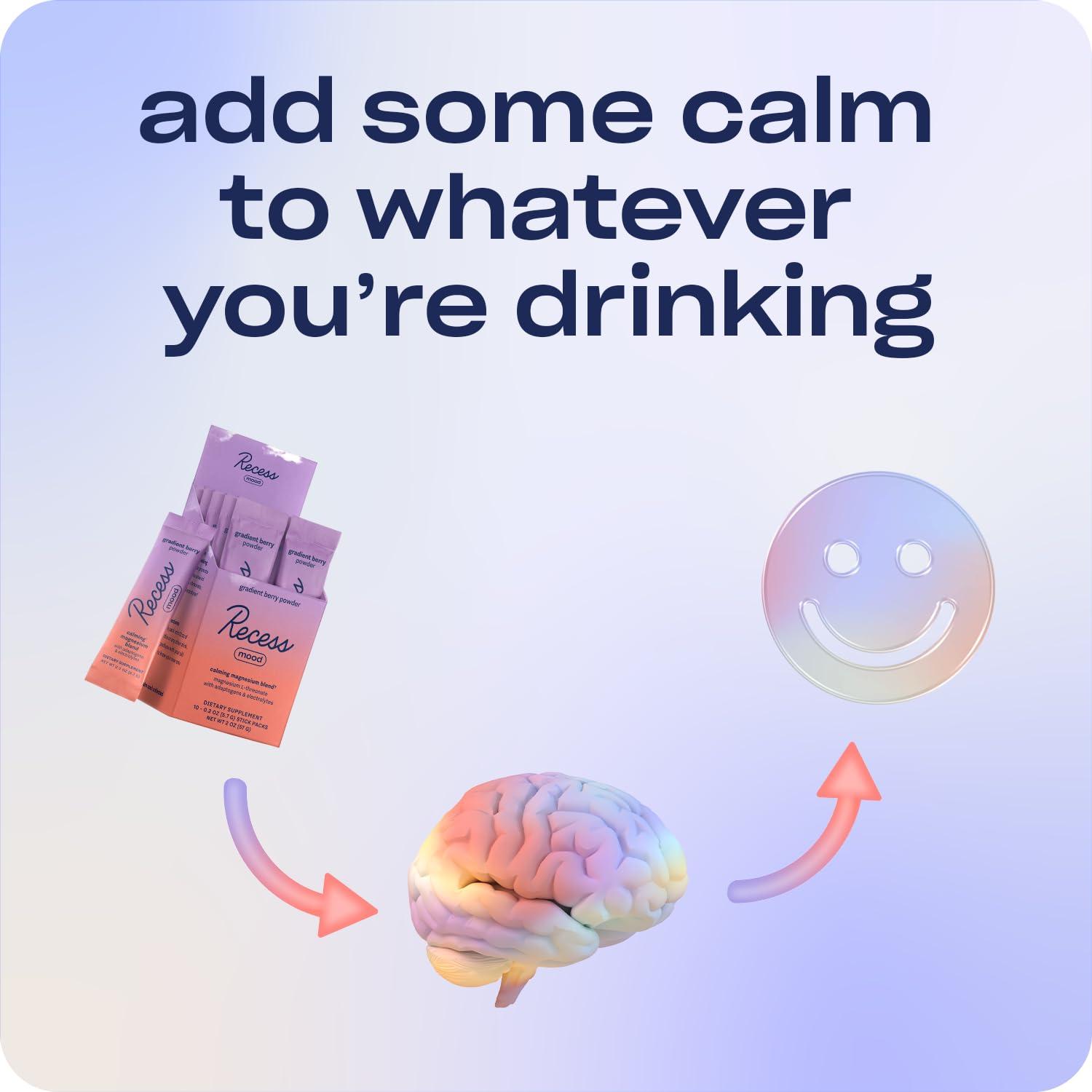 Drink Recess Inc. Recess Mood Powder, Calming Magnesium L-Threonate Blend with Passion Flower, L-Theanine, Electrolytes, Magnesium Calm Support Supplement
