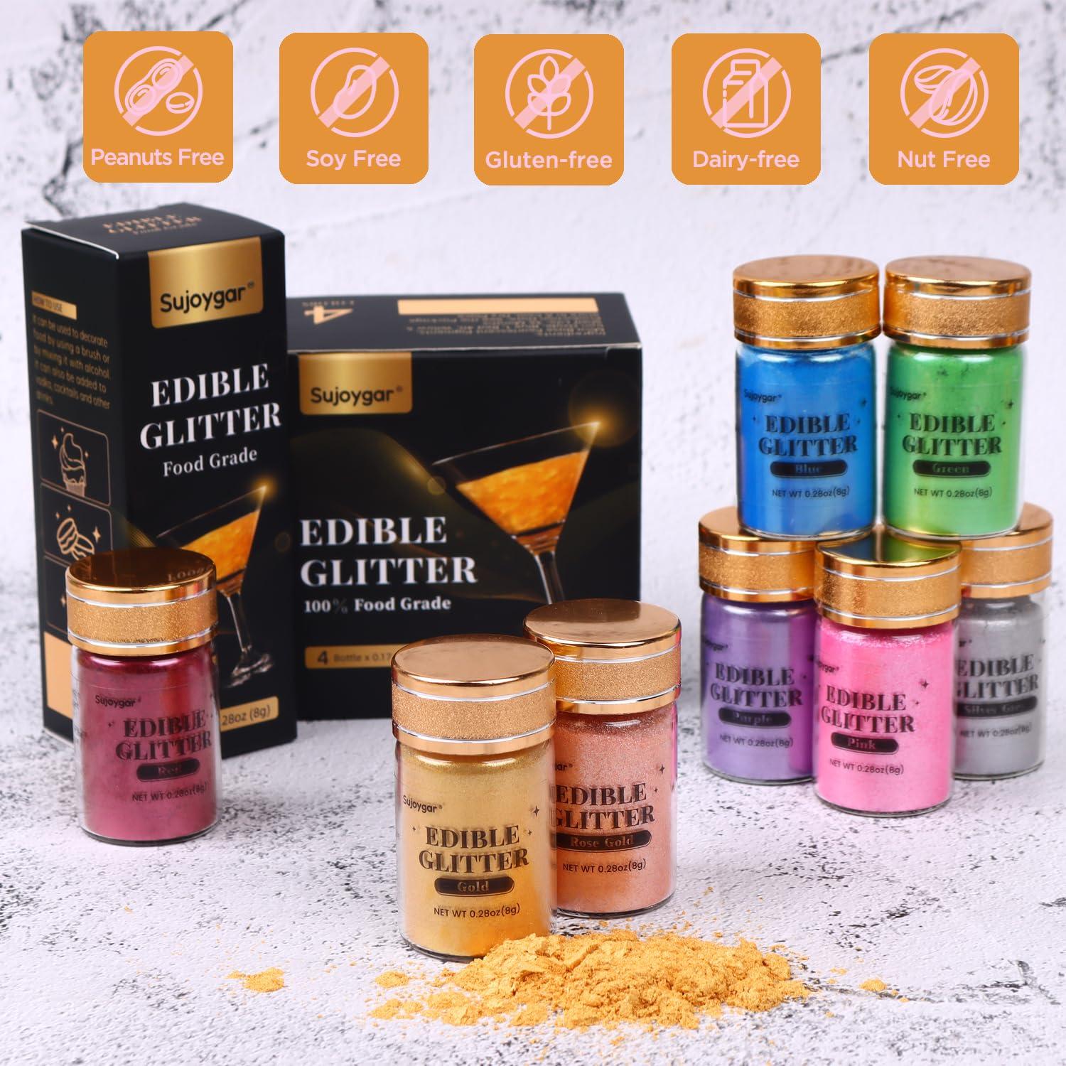 Sujoygar Sujoygar Silver Grey Edible Glitter, Food Grade 8g, Edible Glitter for Drinks, Kosher & Halal Certified, Cocktail, Cupcake, Chocolate, Strawberry, Baking