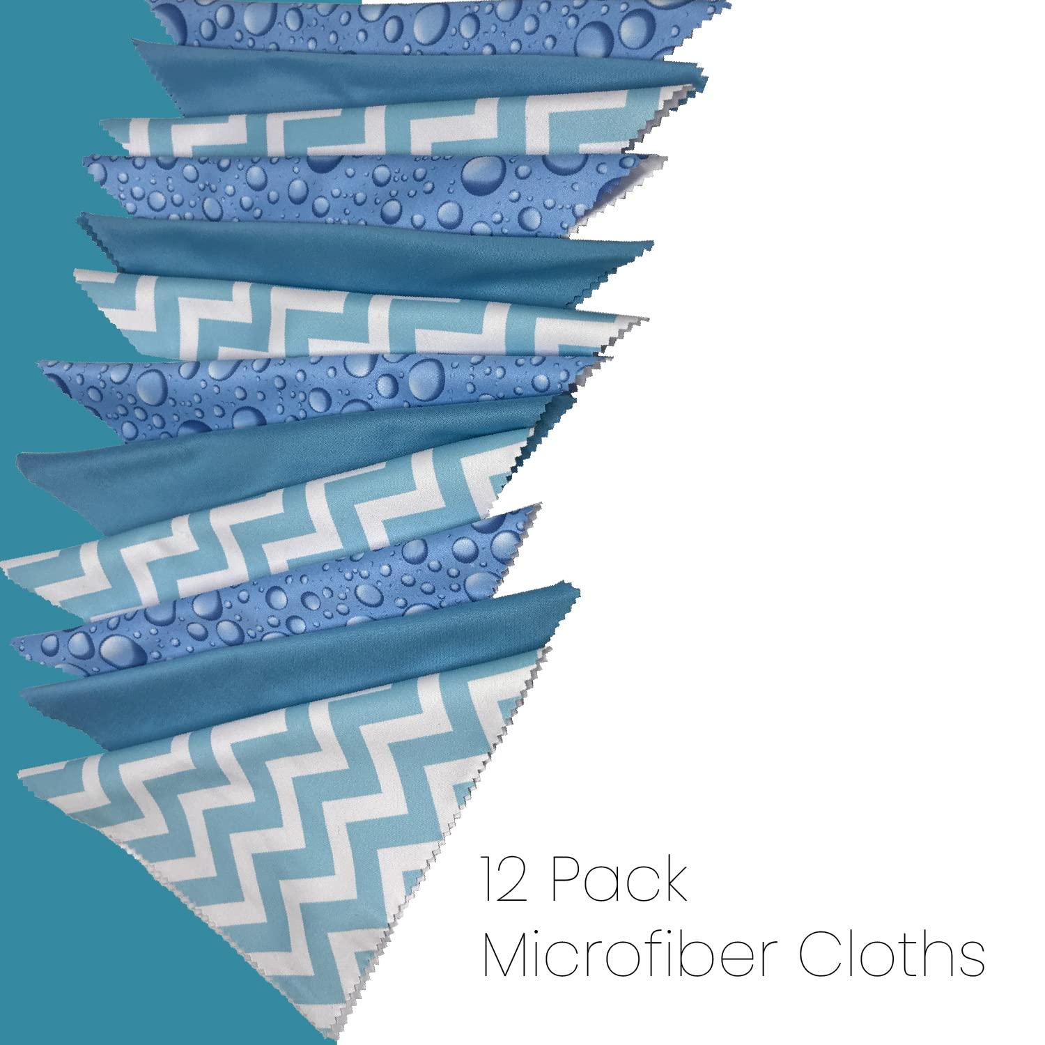 Optigear Optigear Microfiber Lens Cleaning Cloth Kit | 12 Pack | 3 Styles | Chevron | Rain Drop | Blue