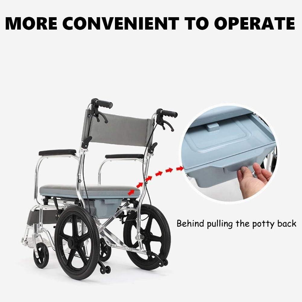 KK-GAL KK-GAL Indoor Wheelchair for Elderly, Portable Wheelchair with Hand Brake, Bathroom Shower Chair with Wheels, Multifunctional Shower Stool Shower Seat, Lightweight Aluminum Wheelchair,Standard