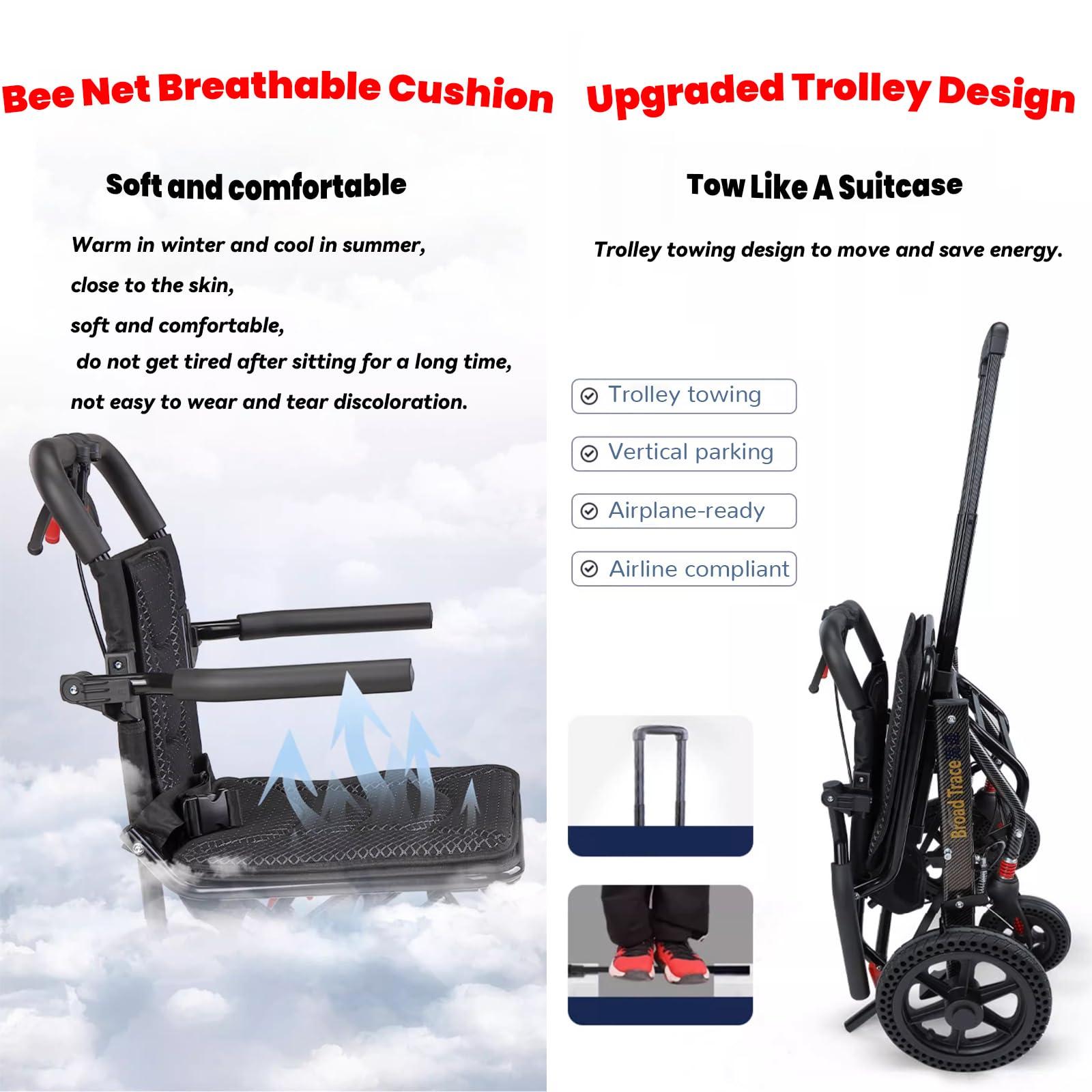 GLDDFDG GLDDFDG Lightweight Portable Folding Wheelchair,Transport Wheelchairs for Adults, Travel Wheel Chair with Bag,Aluminum,Brake,Flip Up Arms, Swing-Away Footrests,Breathable Seat Cushion,220Lb Capacity