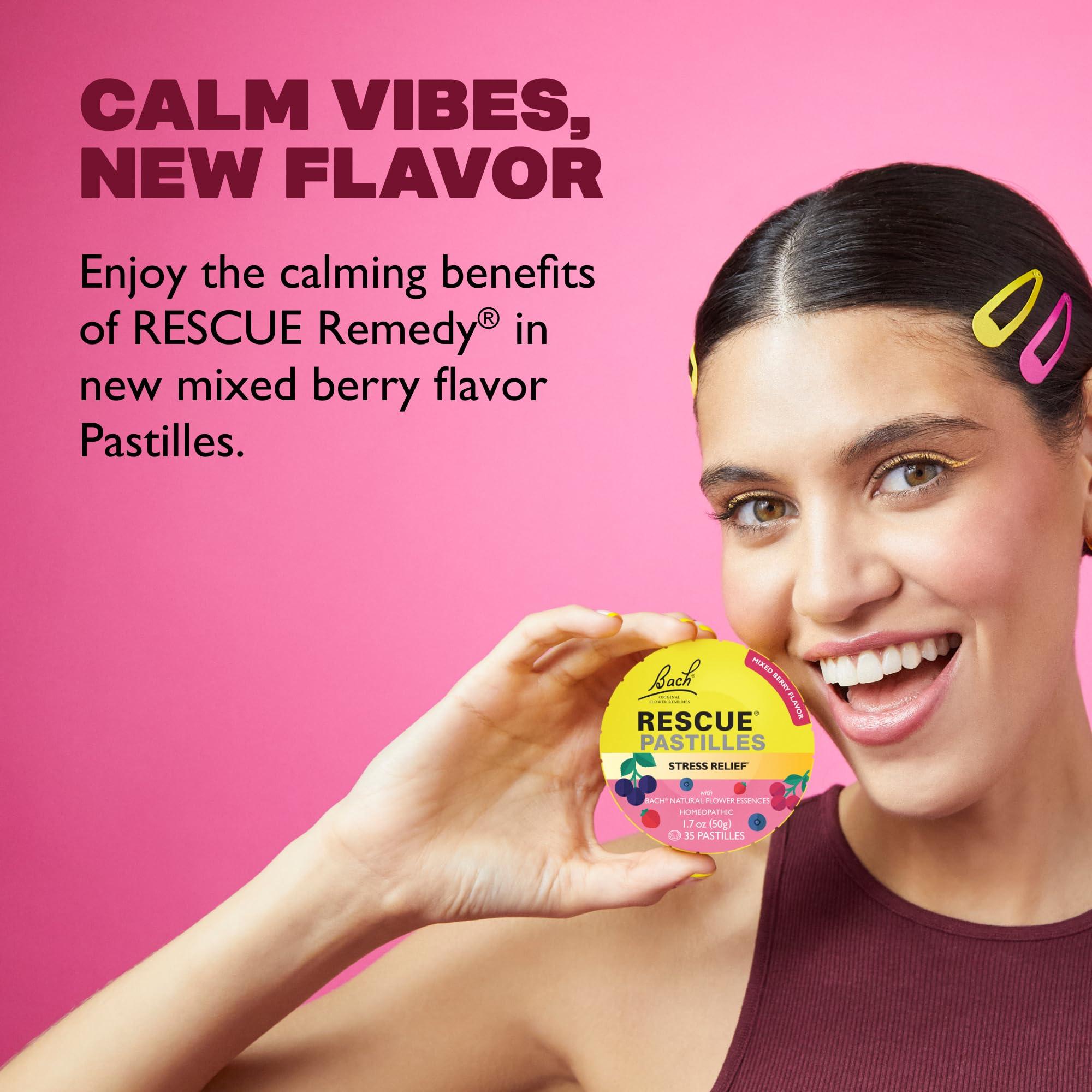 RESCUE RESCUE Bach PASTILLES, Mixed Berry Flavor, Stress Relief Lozenges, Homeopathic, Flower Essences, 35 Count