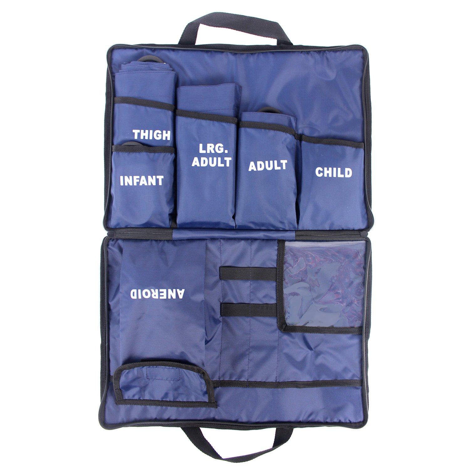 Dixie EMS Dixie EMS Aneroid Sphygmomanometer Kit, Manual Blood Pressure Monitor Set with 5 Cuffs for Infant, Child, Adult, Large Adult, Thigh, & Carrying Case – Blue