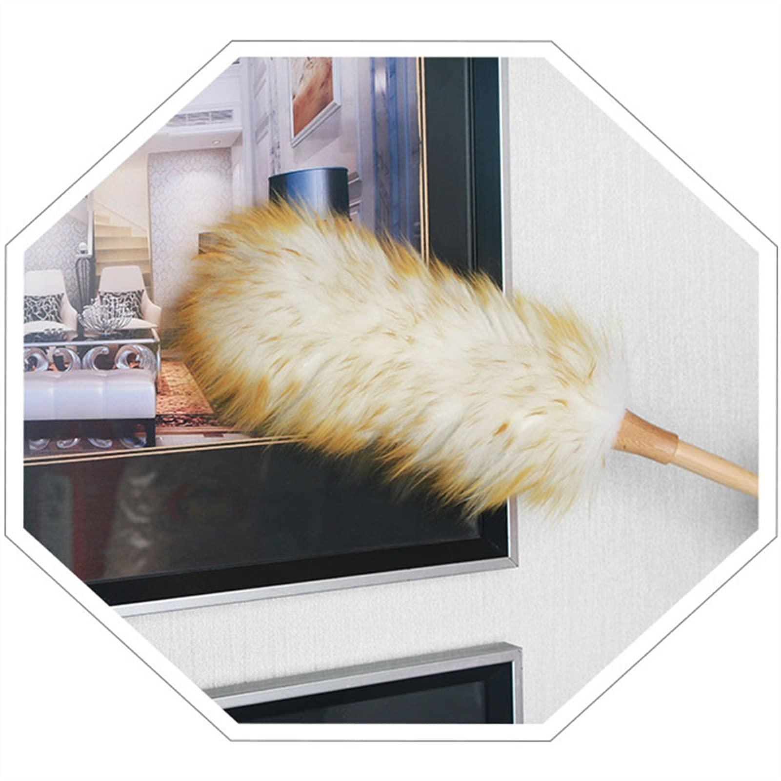 Seamue Dusting Brush Non Static Dust Brush Feather Wool Duster Removal Dusting Broom Long Handle Cleaning Tool Duster