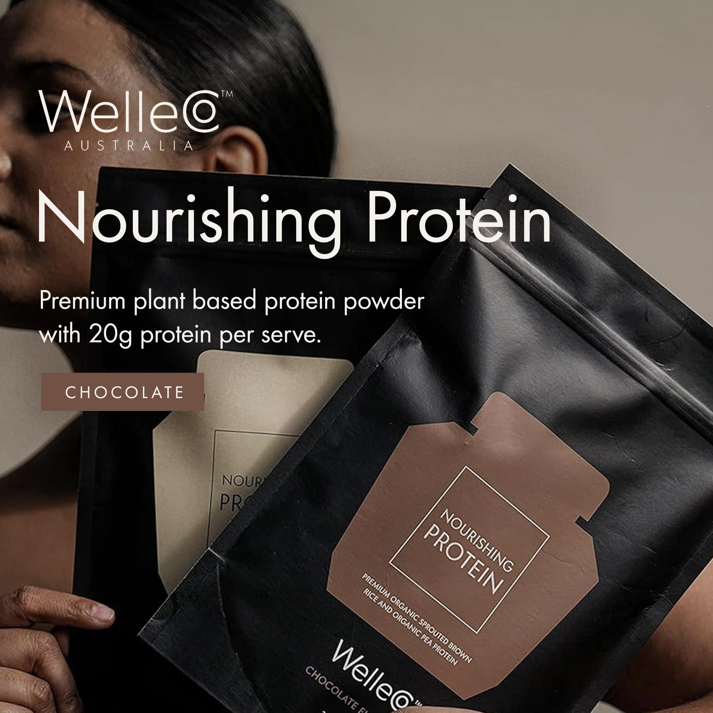 WelleCo WelleCo, Nourishing Protein, Premium Organic Sprouted Brown Rice & Pea Protein, Chocolate Flavour, 300g (10.5oz) Pouch