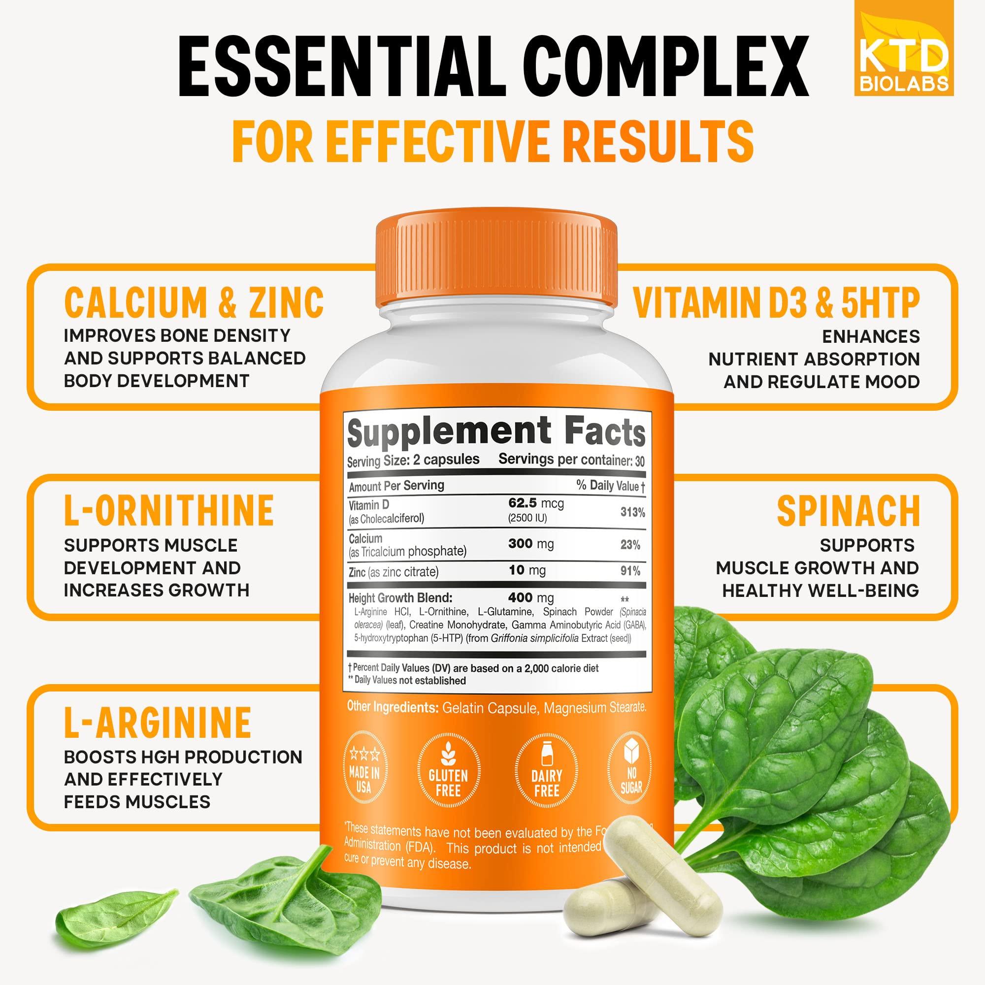 KTD BIOLABS KTD BIOLABS Height Growth Maximizer - Made in USA - Natural Height Increase Booster & Teen Vitamins - Pills to Grow Taller at Any Age - Bone Growth Supplement for Adults & Kids