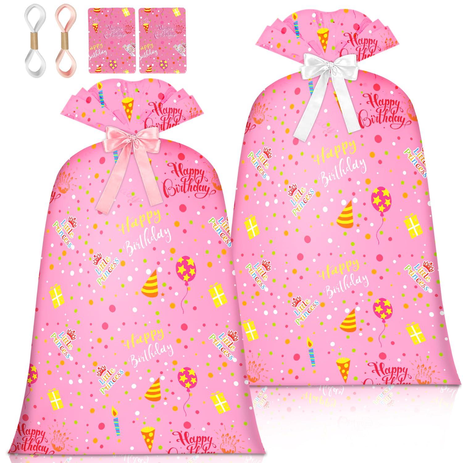 BWLOIES Jumbo Gift Bag Birthday Gift Bag for Girls Kids,Big Gift Bags for Huge Gift Bags Giant Gift Bags with Happy Birthday Cake Balloon Pink Design,Extra Large Gift Bag Oversized Gift Bags Bithday Gift Wrap Bag for Present Bag,Wrapping Bags for large Gifts
