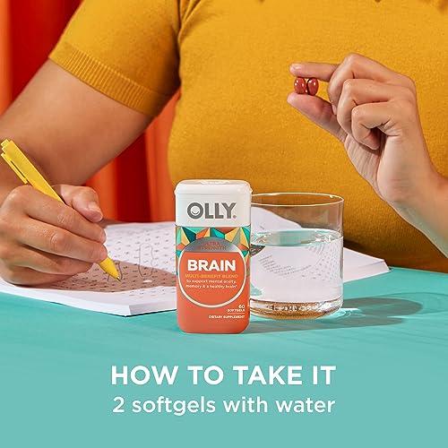 OLLY OLLY Ultra Strength Brain Softgels, Nootropic, Supports Healthy Brain Function, Memory, Focus and Concentration, Omega-3s, Vitamins B6 and B12, 30 Day Supply - 60 Count