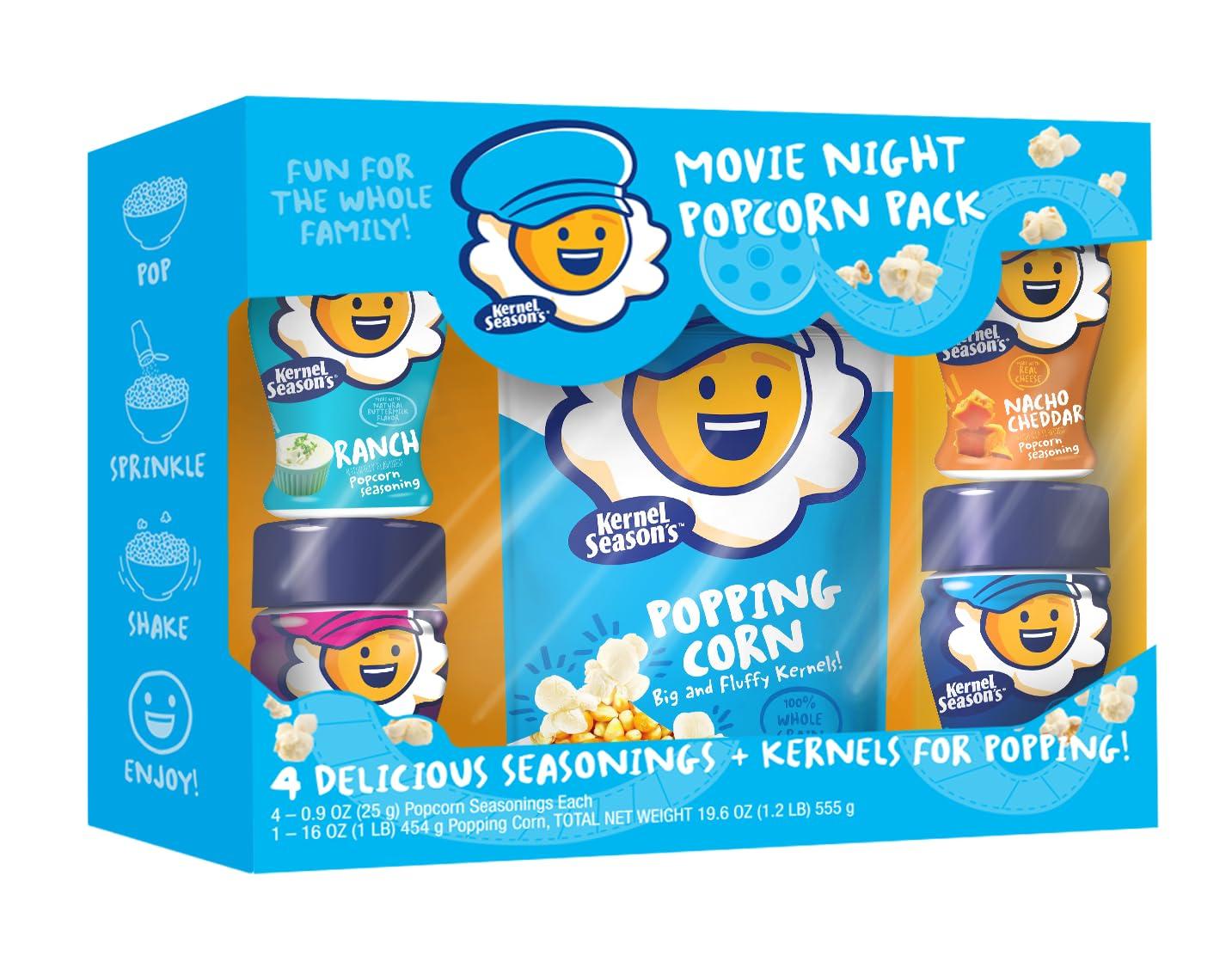 Kernel Season\'s Kernel Season\'s Movie Night Supplies, Popcorn and Seasoning Party Pack, 4 Flavor Variety Pack