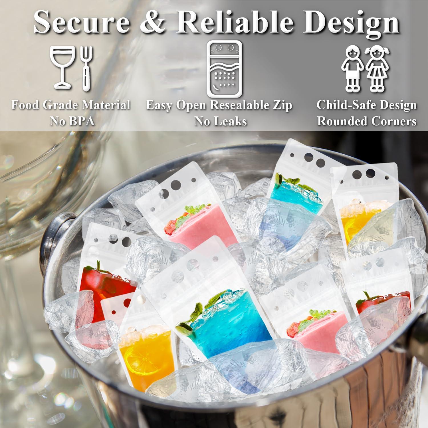 C CRYSTAL LEMON 400PCS Drink Pouches with Straw Smoothie Bags Juice Pouches with 400 Drink Straws, Heavy Duty Hand-Held Translucent Reclosable Ice Drink Pouches Bag by C CRYSTAL LEMON