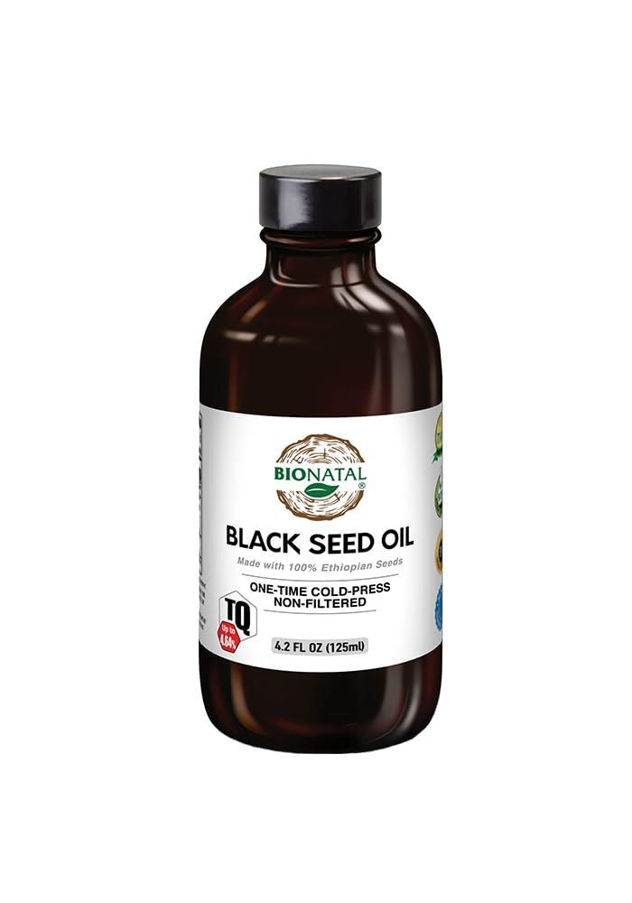 BioNatal Bionatal's Ethiopian Black Seed Oil 4.2oz (GLASS), Up to 4.34% Thymoquinone (TQ), Nigella Sativa Seeds, Non-filtered black cumin seed oil, Cold-pressed