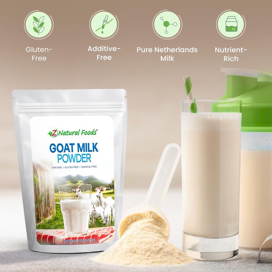 Z Natural Foods Z Natural Foods Goat Milk Powder - Pure Netherlands Full Cream Milk, Powdered Goat Milk, Highly Nutritious, Easy Digestion - Whole Goats Milk for Adults for Smoothies, Cooking, Baking, 5 lbs