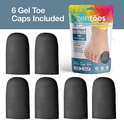 ZenToes ZenToes 6 Pack Gel Toe Cap and Protector - Cushions and Protects to Provide Relief from Missing or Ingrown Toenails, Corns, Blisters, Hammer Toes (Large, Black)