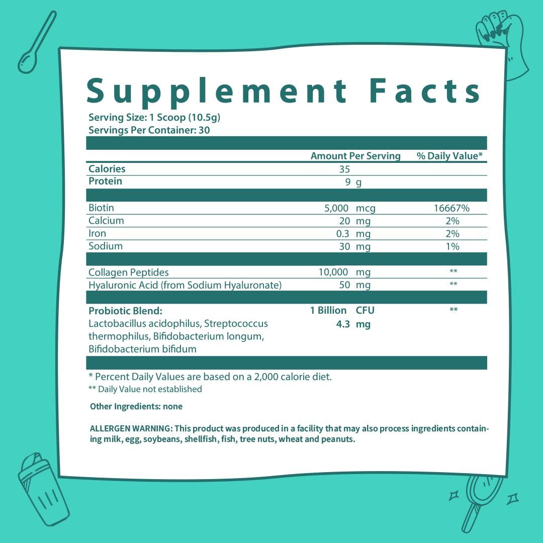 GOBIOTIX GOBIOTIX Collagen Powder Supplement with Probiotics - Hydrolyzed Protein Collagen Powder for Women - Hair Skin and Nails, Joint and Digestive Health - Collagen Peptides Type I and III - 30 Servings