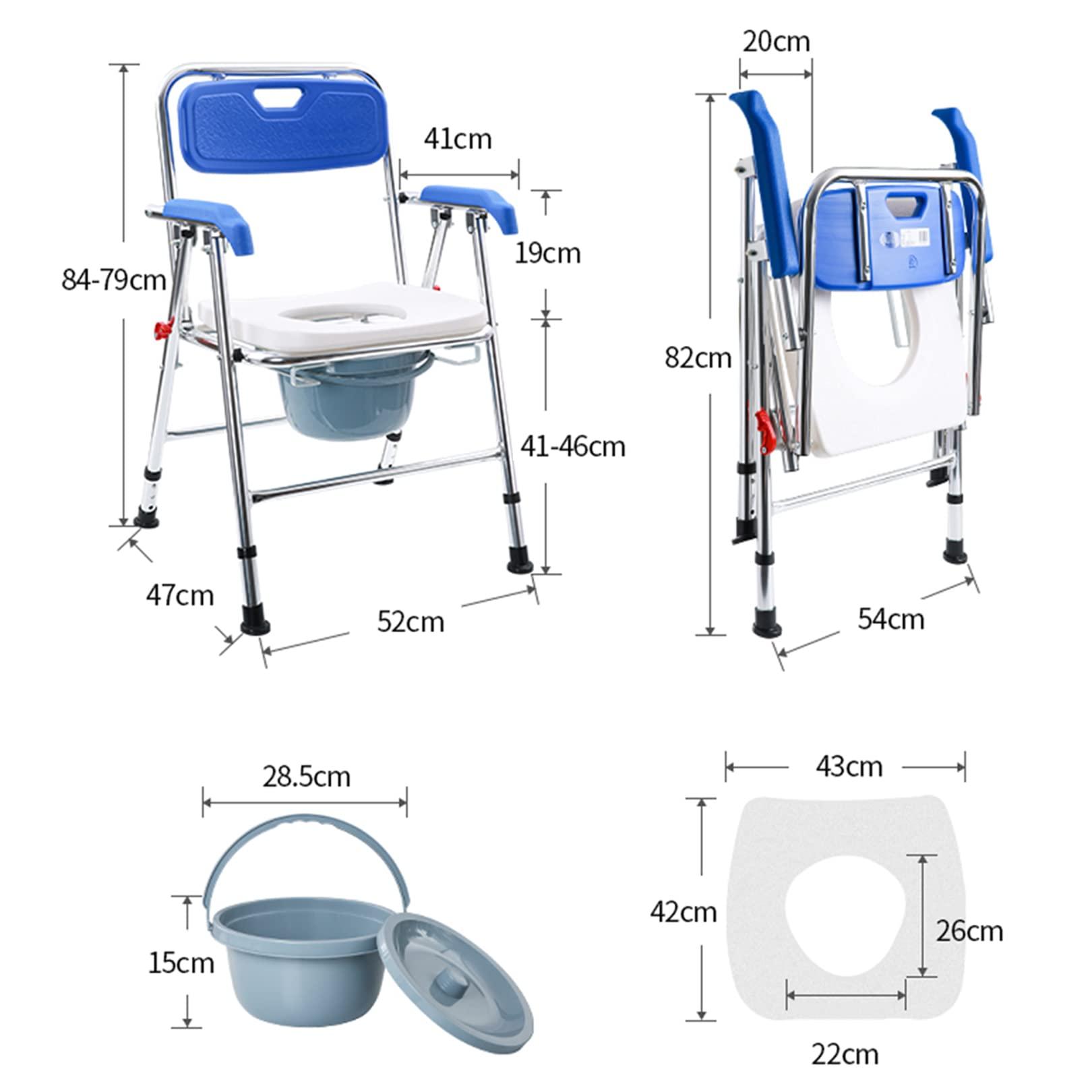 NileMAll Foldable Bedside Commode Chair - Heavy Duty Stainless Steel Commode Seat, Bedside Potty Chair for Adults, Medical Handicap Toilet Seat with Handles and Bucket