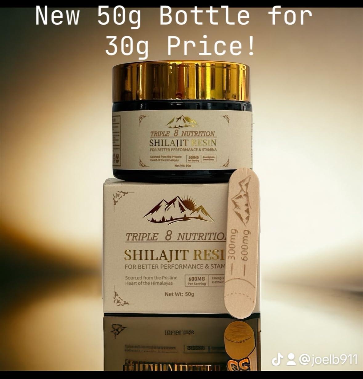 Triple 8 Nutrition Shilajit Resin 50g Bottle Absolutely Pure Wild Himalayan Authentic Natural Organic Fulvic Acid and 85+ Trace Minerals Most Potent for Men and Women Third Party Lab Tested ISO: 17025 Accredited USA