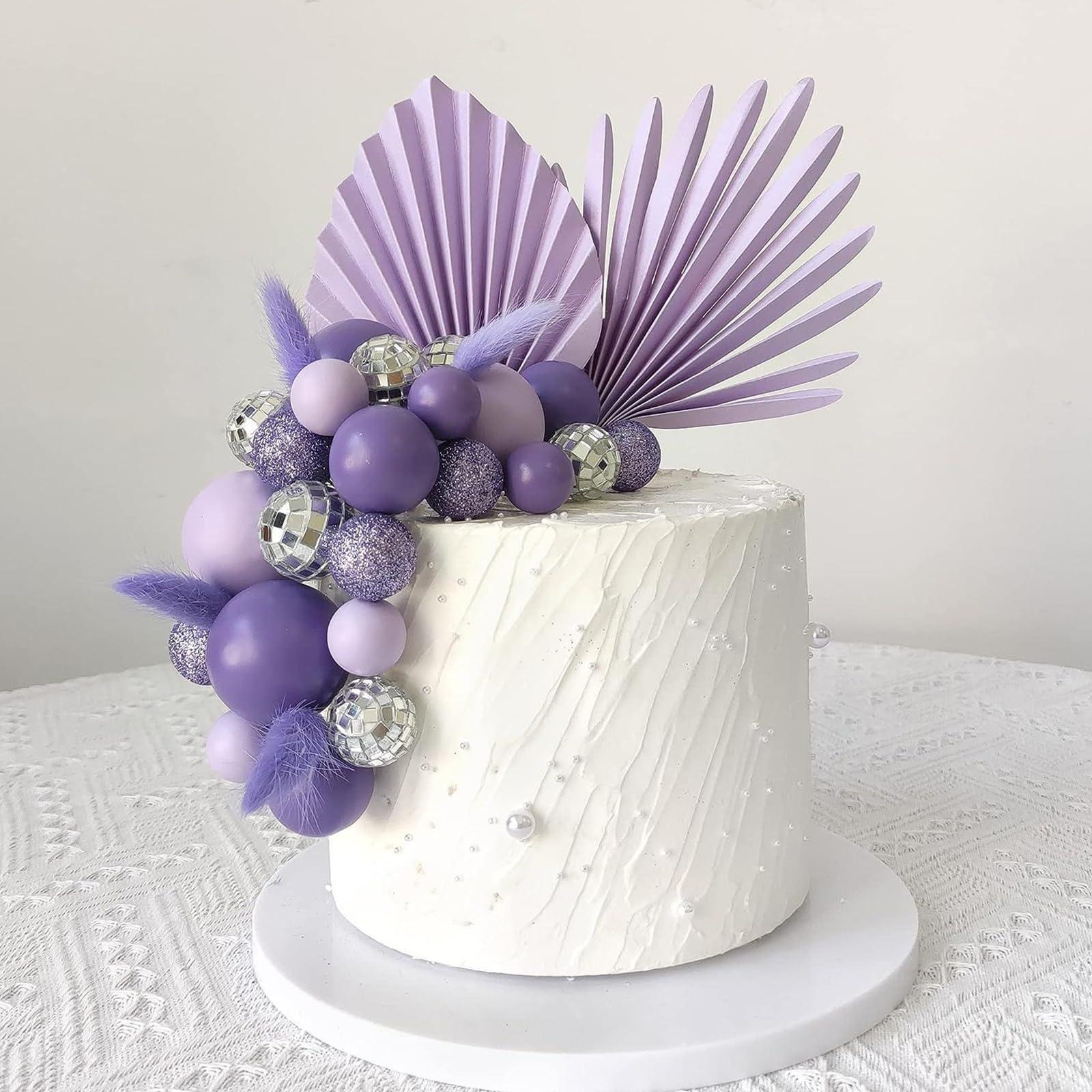 ICNYEKl ICNYEKl 38 Pcs Purple Cake Decorations,Disco Ball Balloons Cake Topper Wedding,Palm Leaves Boho Cupcake Toppers for Anniversaries,Baby Showers,Birthday Cake Decoration Supplies
