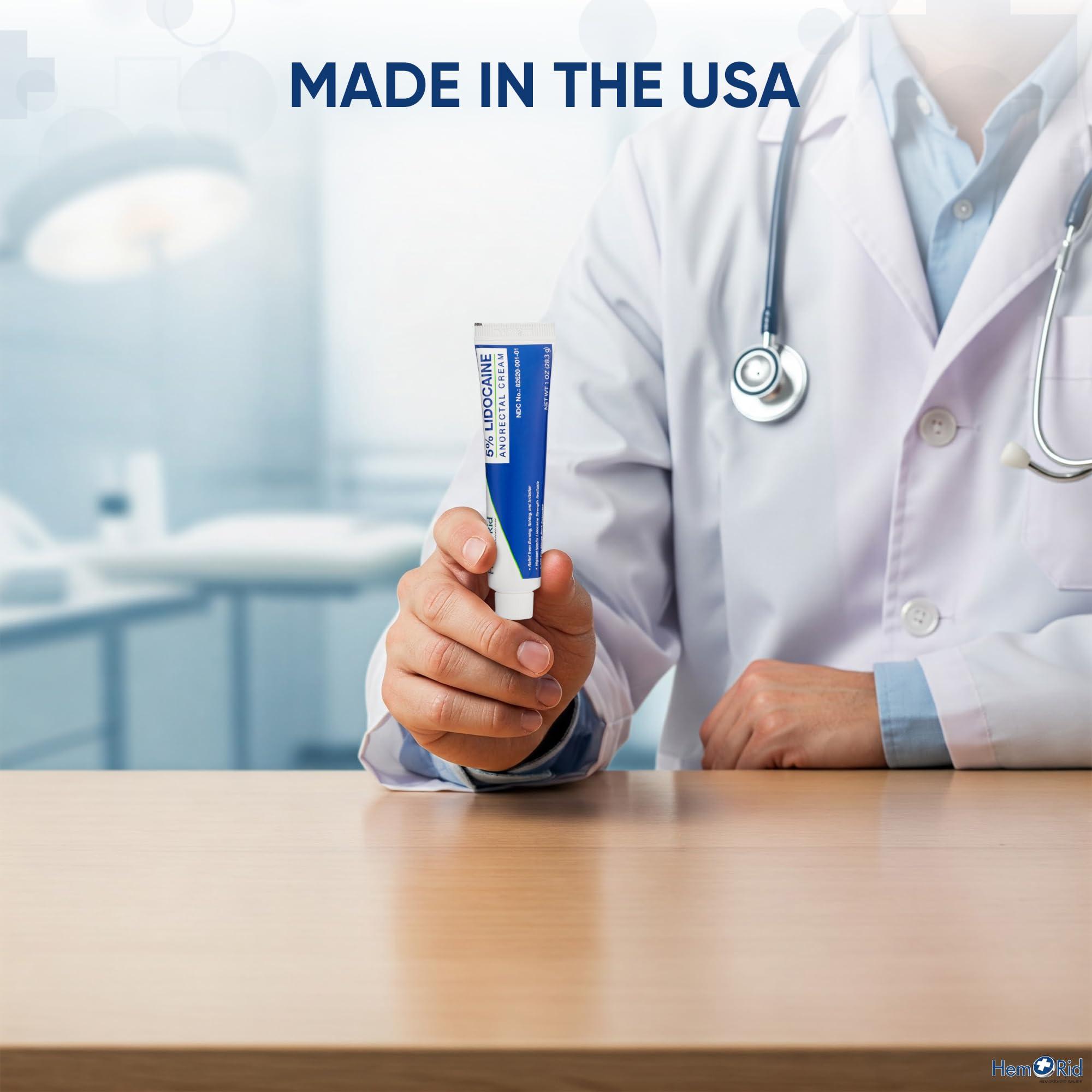 HemRid Maximum Strength Lidocaine Cream for Pain Management. Fast-Acting Hemorrhoid Solution with 5% Lidocaine. Instant Anal Itch and Numbing Effect