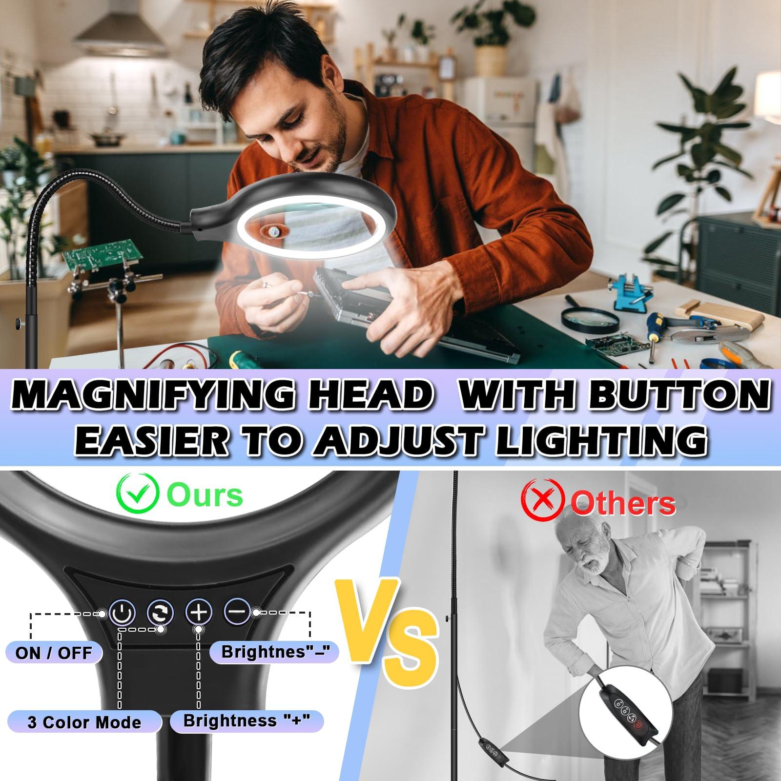 NZQXJXZ 10X 30X Large Floor Magnifying Glass with Light and Stand,36 LED Flexible Gooseneck Floor Magnifying Lamp, Lighted Magnifiers for Reading,Sewing,Crafts,Painting,DIY,Close Work,Repair