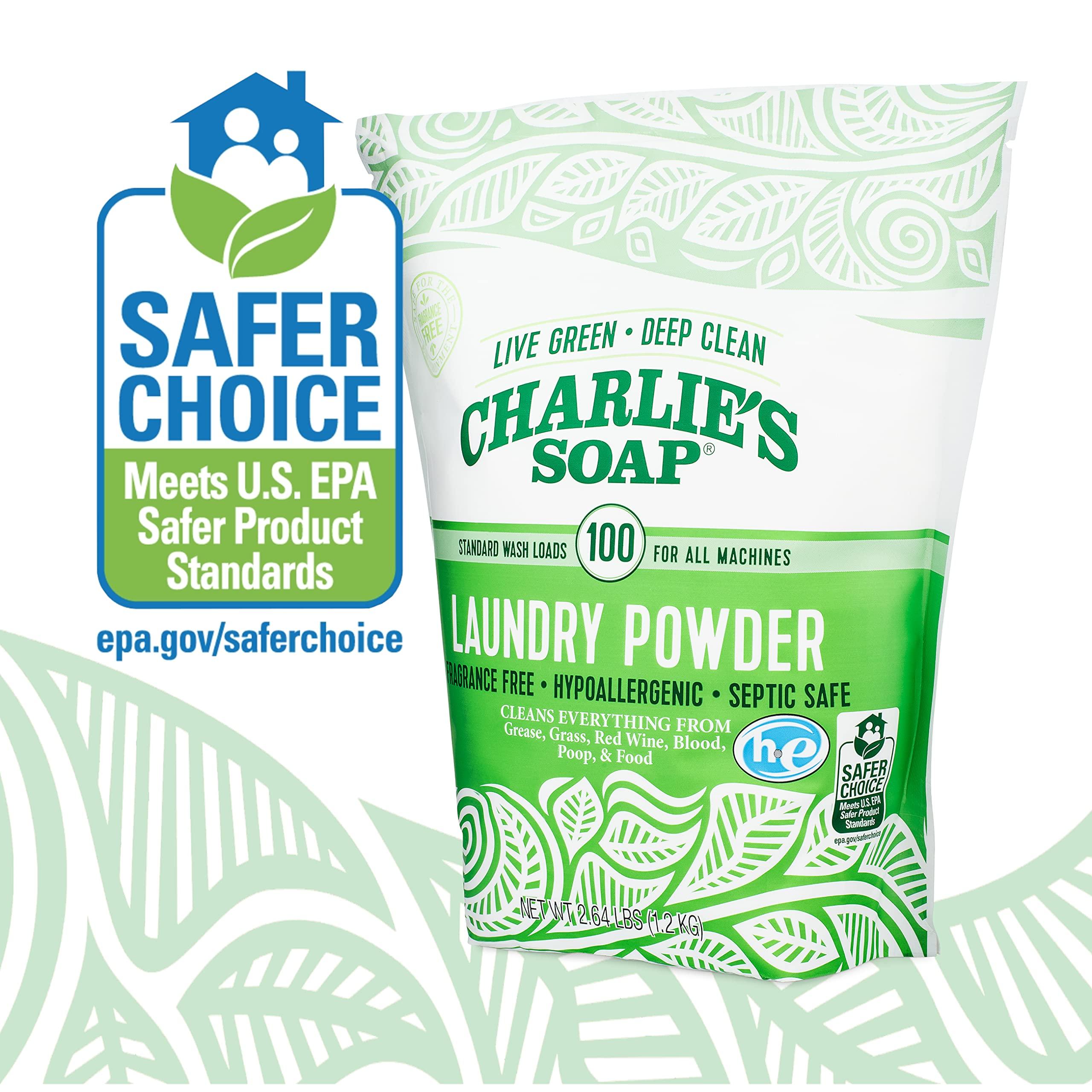 Charlie's Soap Charlie’s Soap Laundry Powder (100 Loads, 3 Pack) Hypoallergenic Deep Cleaning Washing Powder Detergent – Eco-Friendly, Safe, and Effective