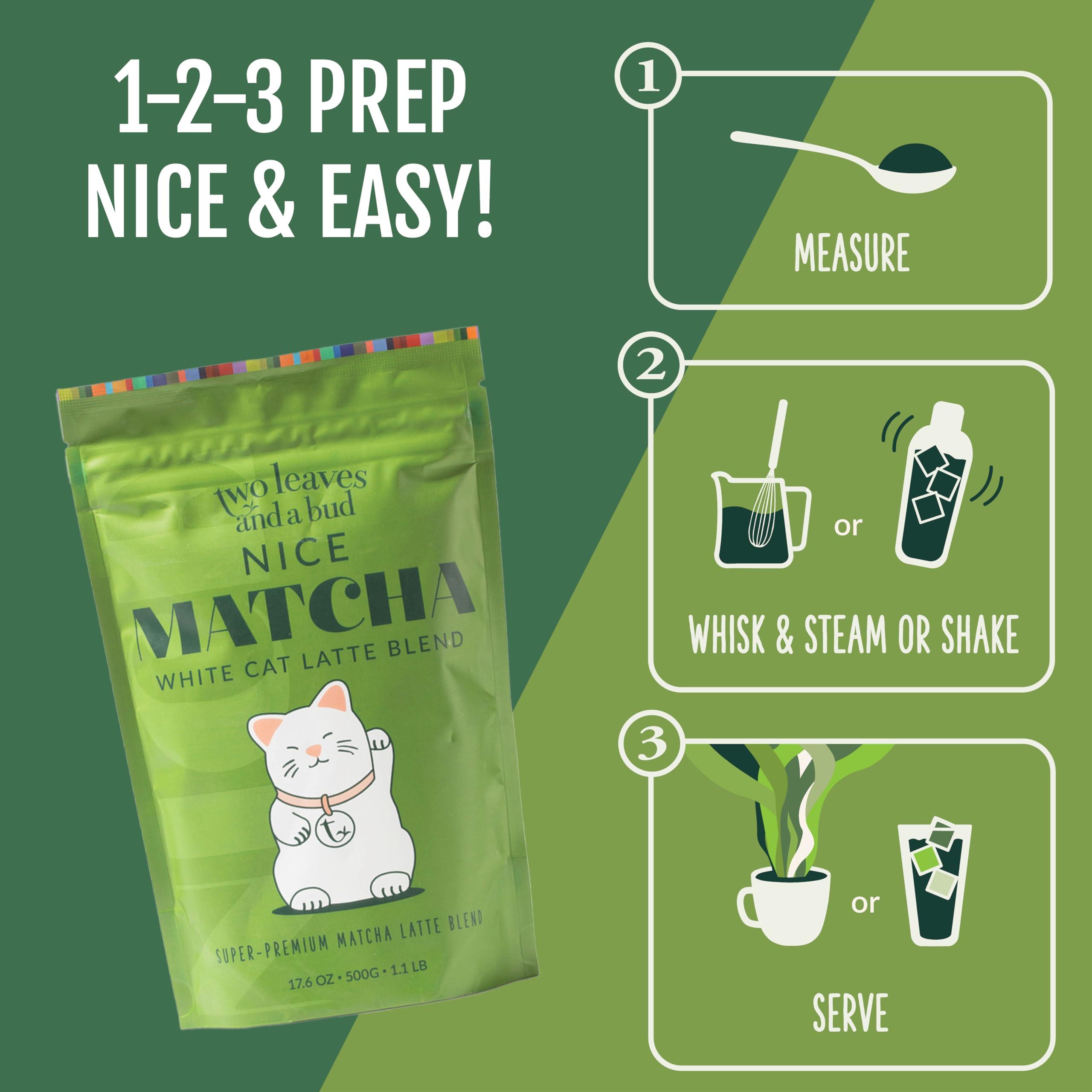 Two Leaves and a Bud Two Leaves and a Bud Nice Matcha Sweetened Latte Blend, Japanese Matcha Latte Powder, Matcha Green Tea Powder, 1 Resealable Bag, 1.1lb (500g)