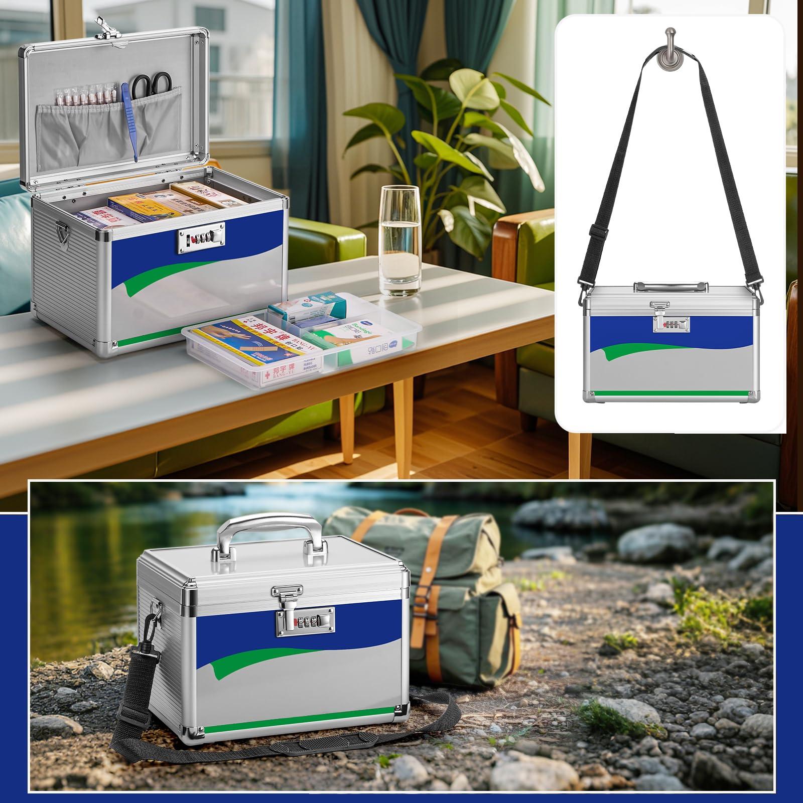 GODLONSEN GODLONSEN Medicine Lock Box With Combination Lock - 13.4 x 7.6 x 8.2 Inches - First Aid Safe Medication Storage Box, Medications and Personal Items, Safe Box for Home and Outdoor - Silver